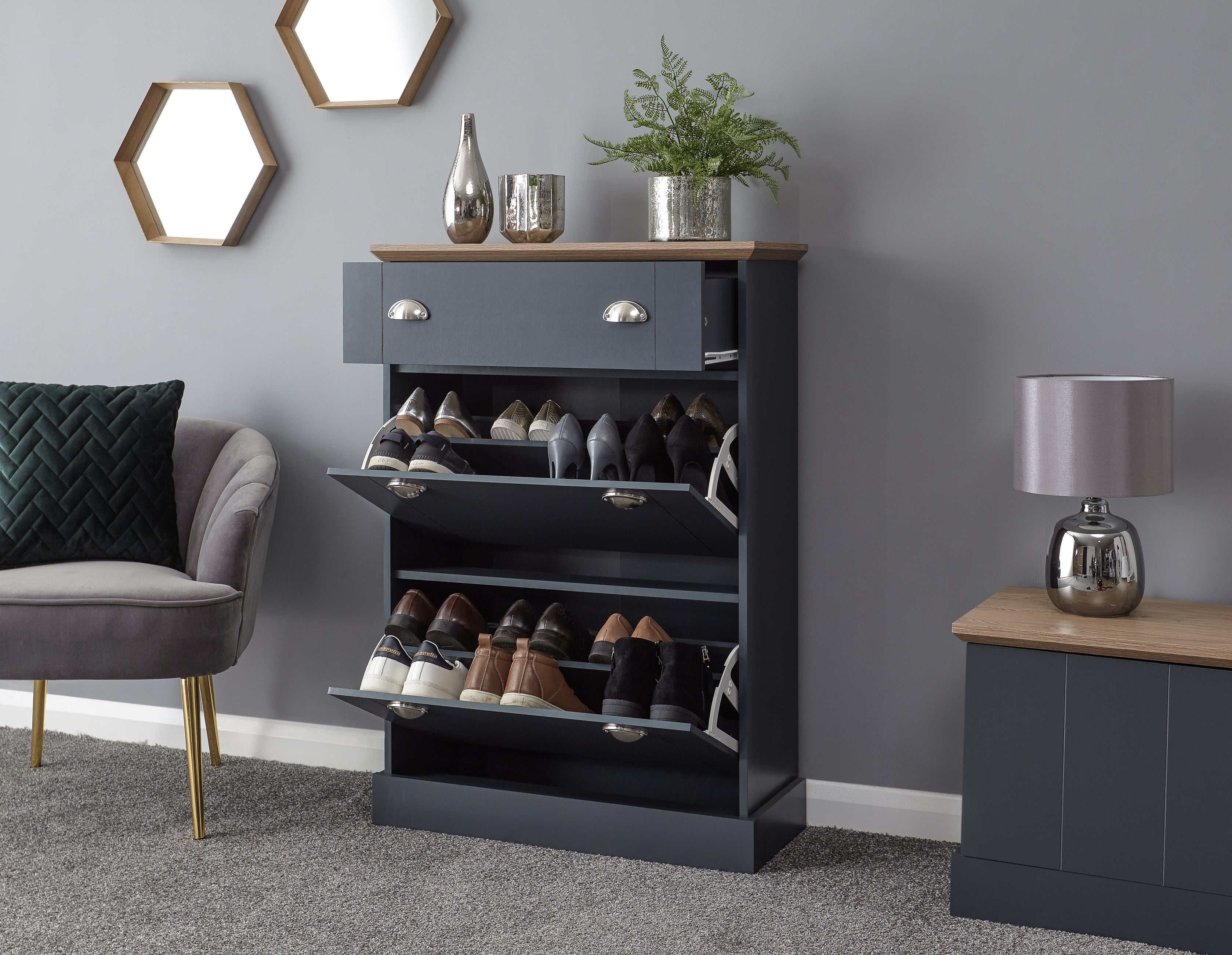 Kendal Deluxe Shoe Cabinet Slate Blue – GFW, view 2