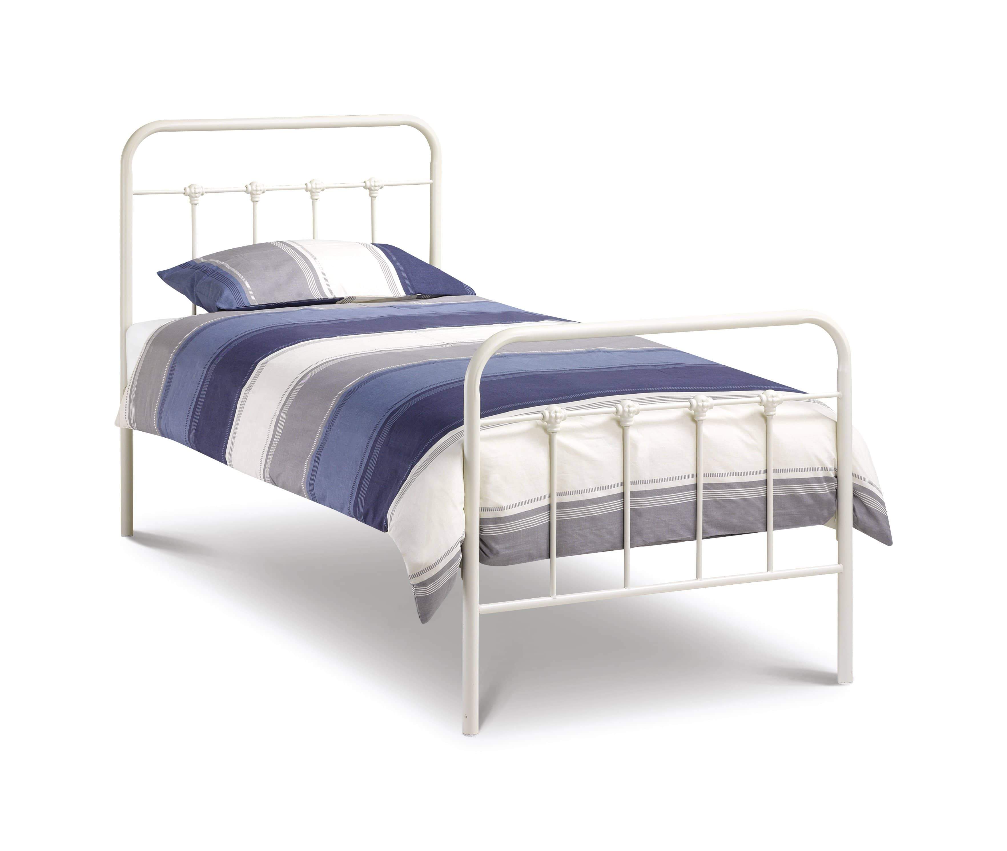 Julian Bowen Metal Bed Single 90cm 3ft Papplewick Bed - Metal Beds - Stone White Bed Kings