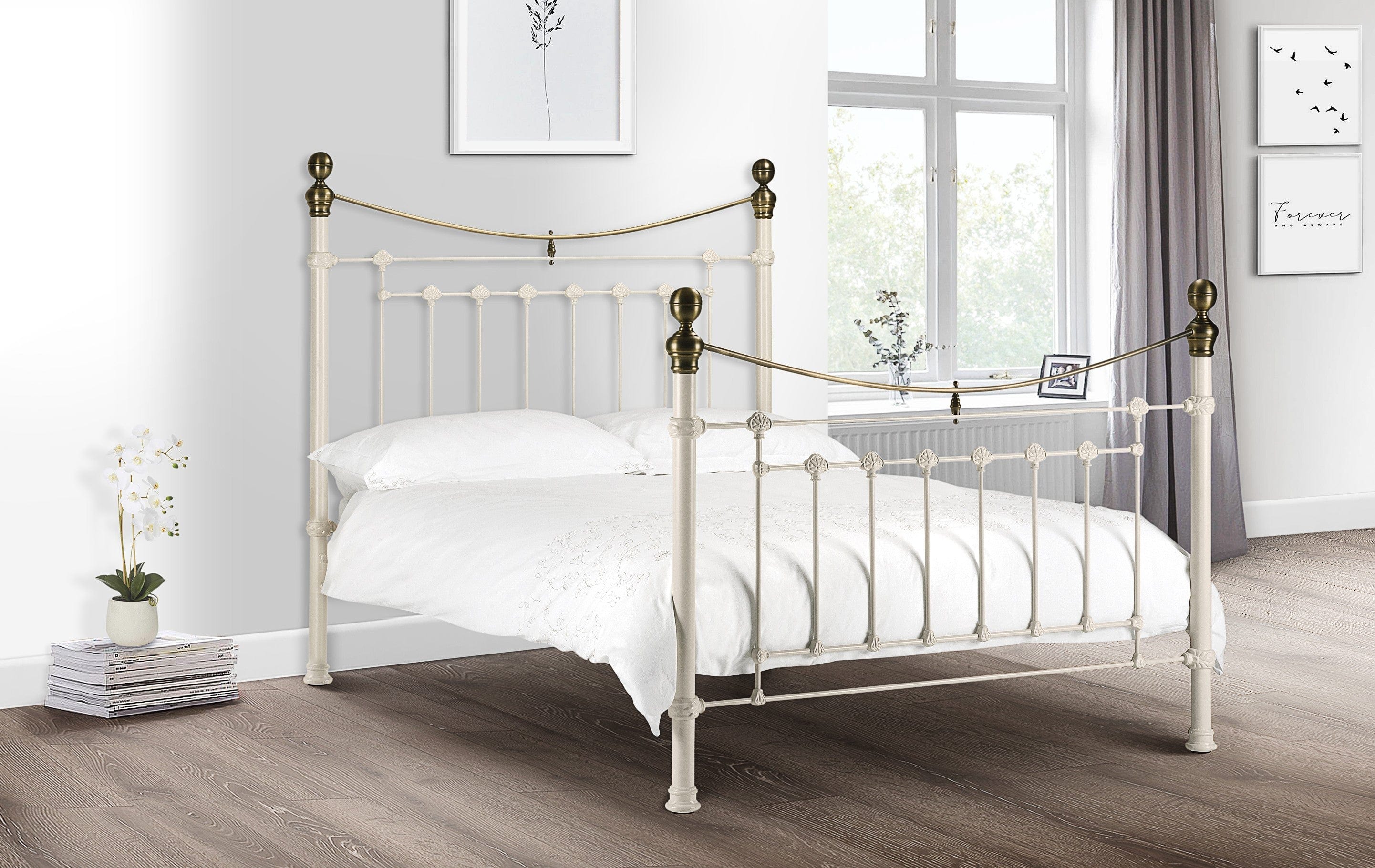 Victoria Stone White Bed Metal Bed - Stone White With Brass – Julian Bowen, view 6