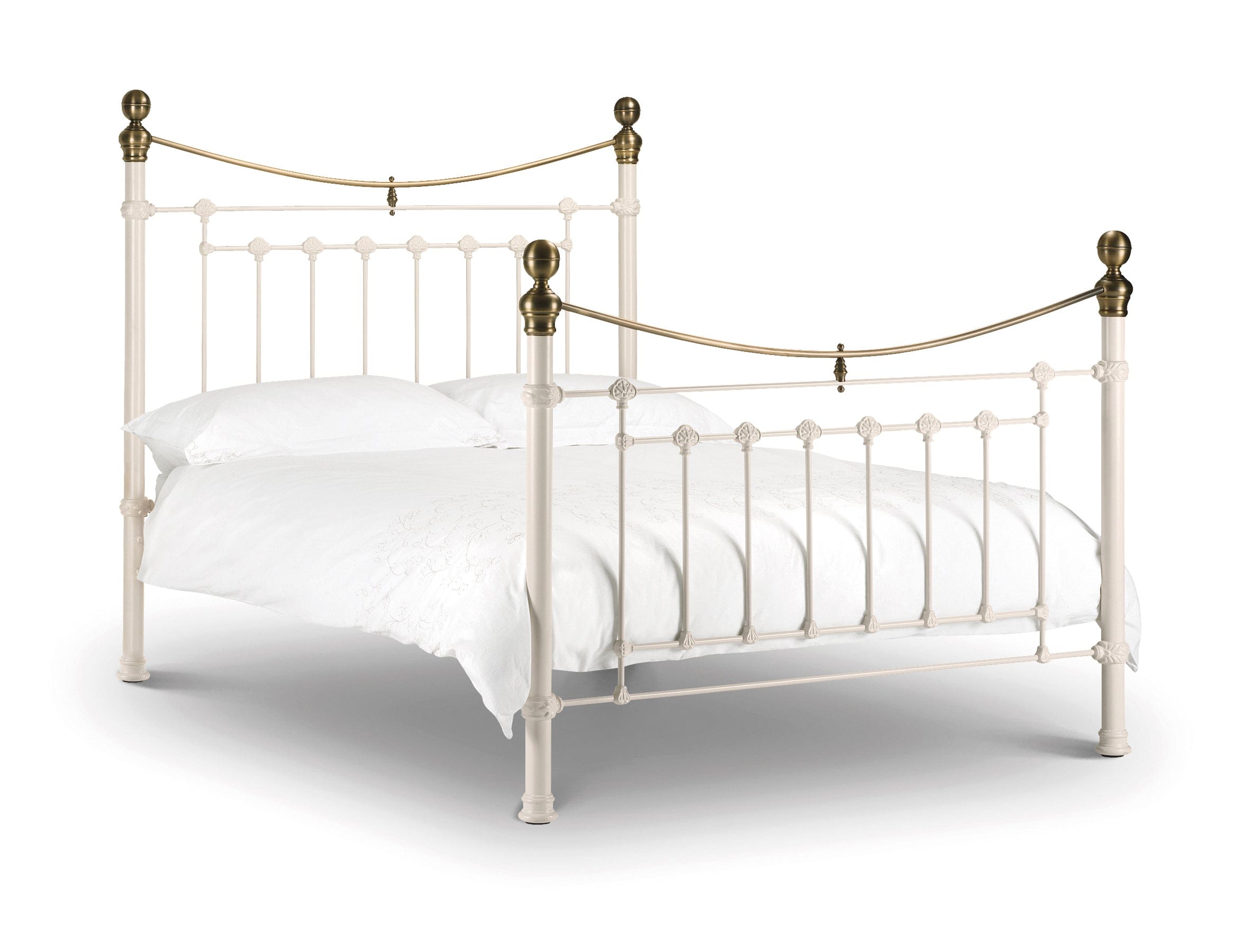 Victoria Stone White Bed Metal Bed - Stone White With Brass – Julian Bowen