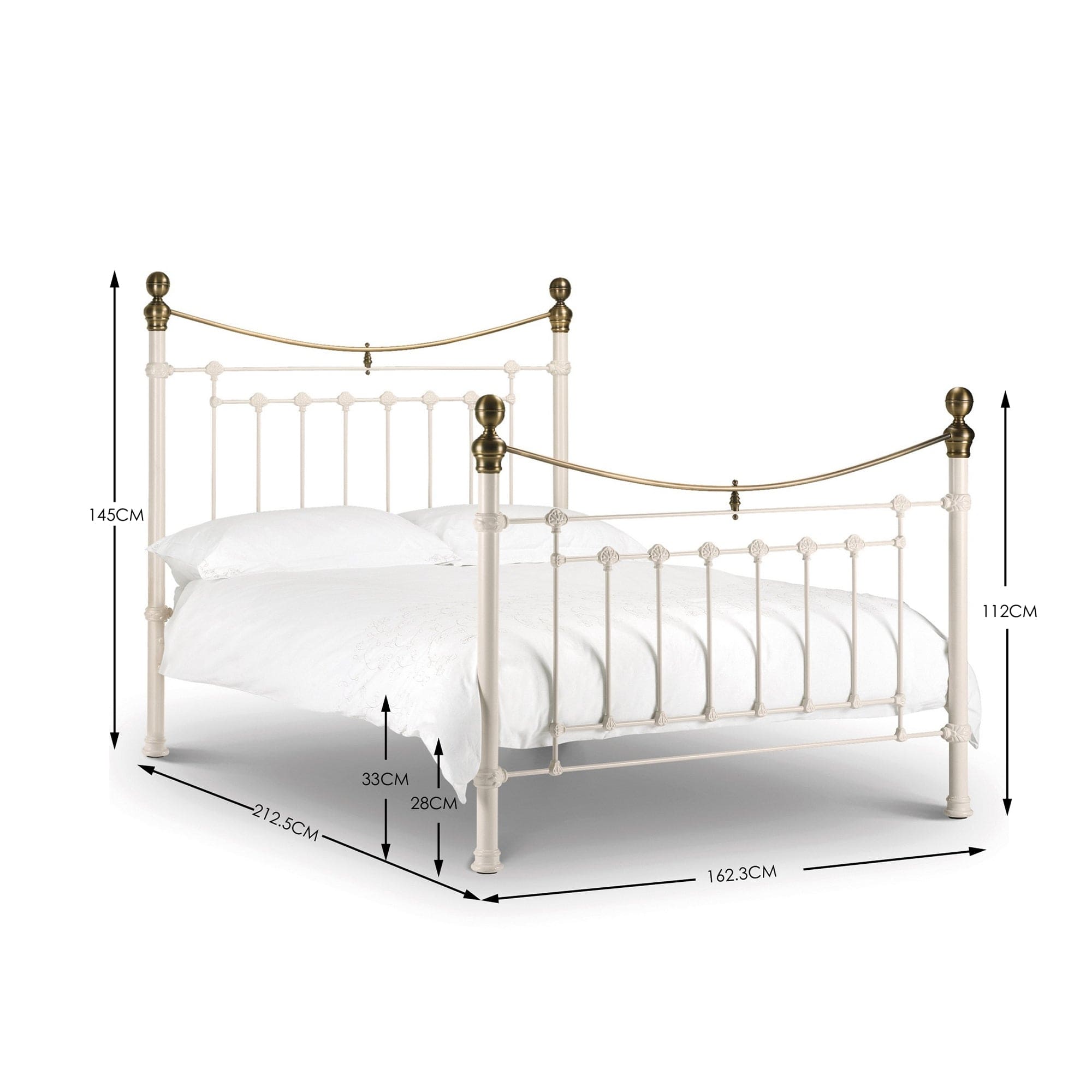 Victoria Stone White Bed Metal Bed - Stone White With Brass – Julian Bowen, view 5