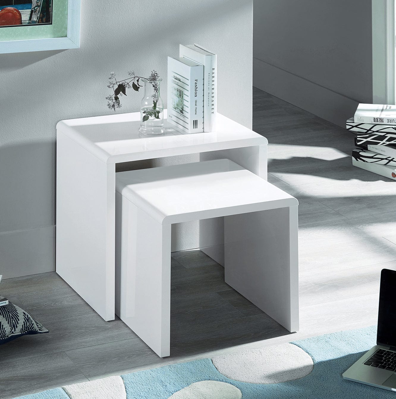 Manhattan High Gloss White Nest Of 2 Tables – Julian Bowen, view 2