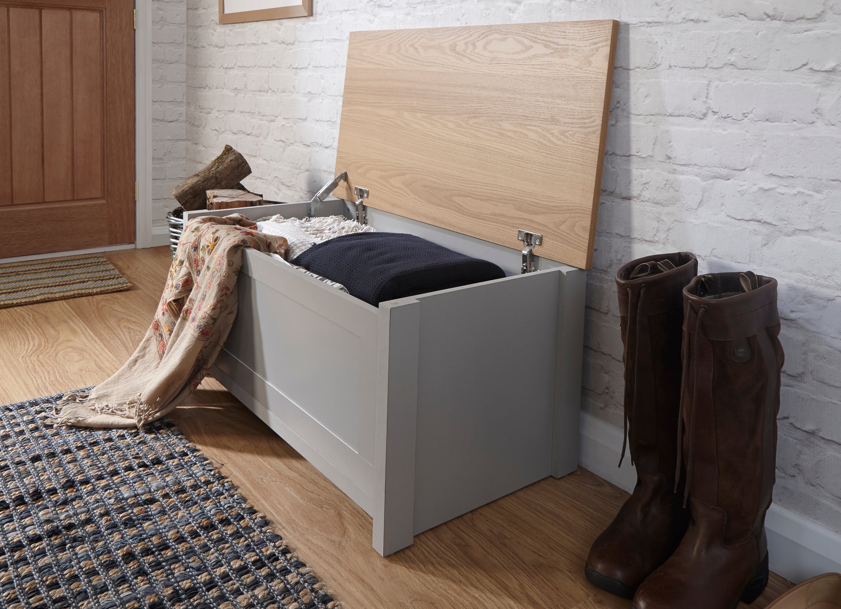 Lancaster Ottoman Storage Grey – GFW, view 3