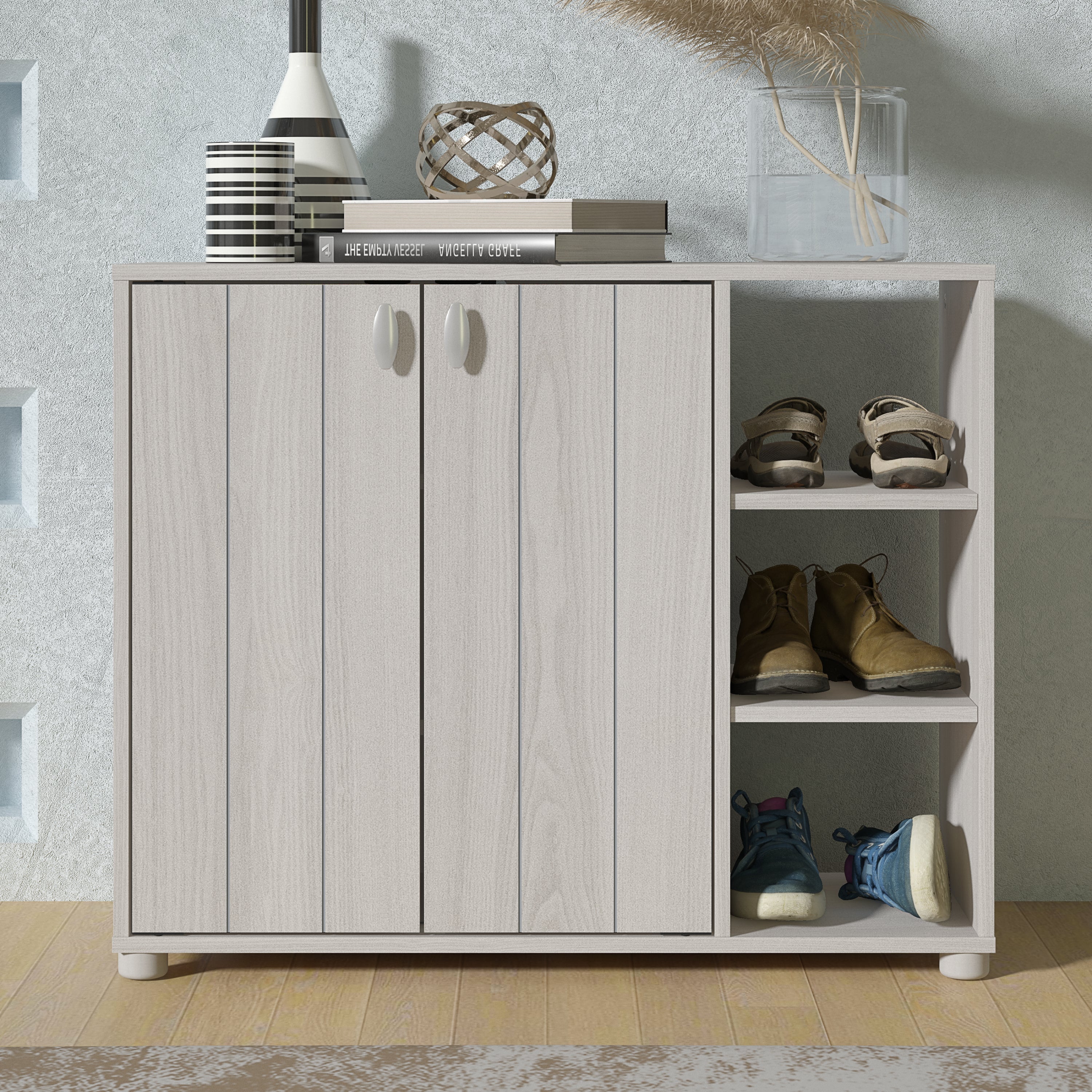 Bideford Shoe Cabinet Warm Grey Oak – GFW, view 2