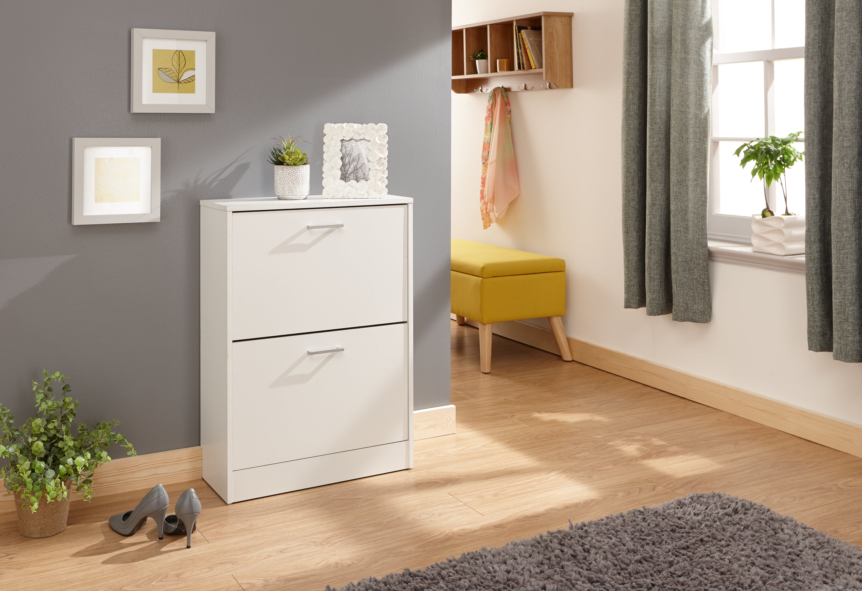 Stirling Two Tier Shoe Cabinet – White