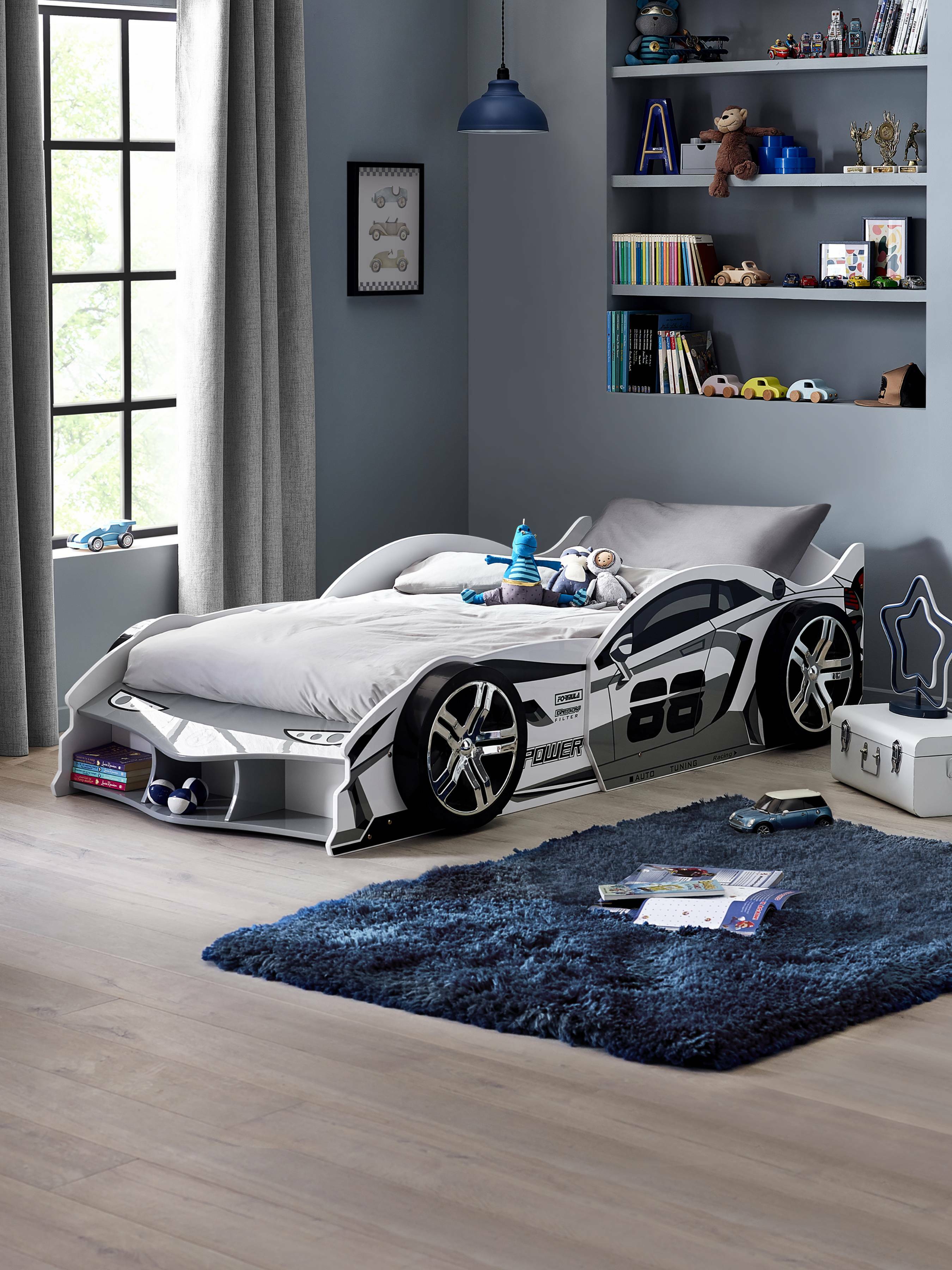 Storm White and Grey High Gloss 90cm Single Race Car Bed – Julian Bowen, view 14