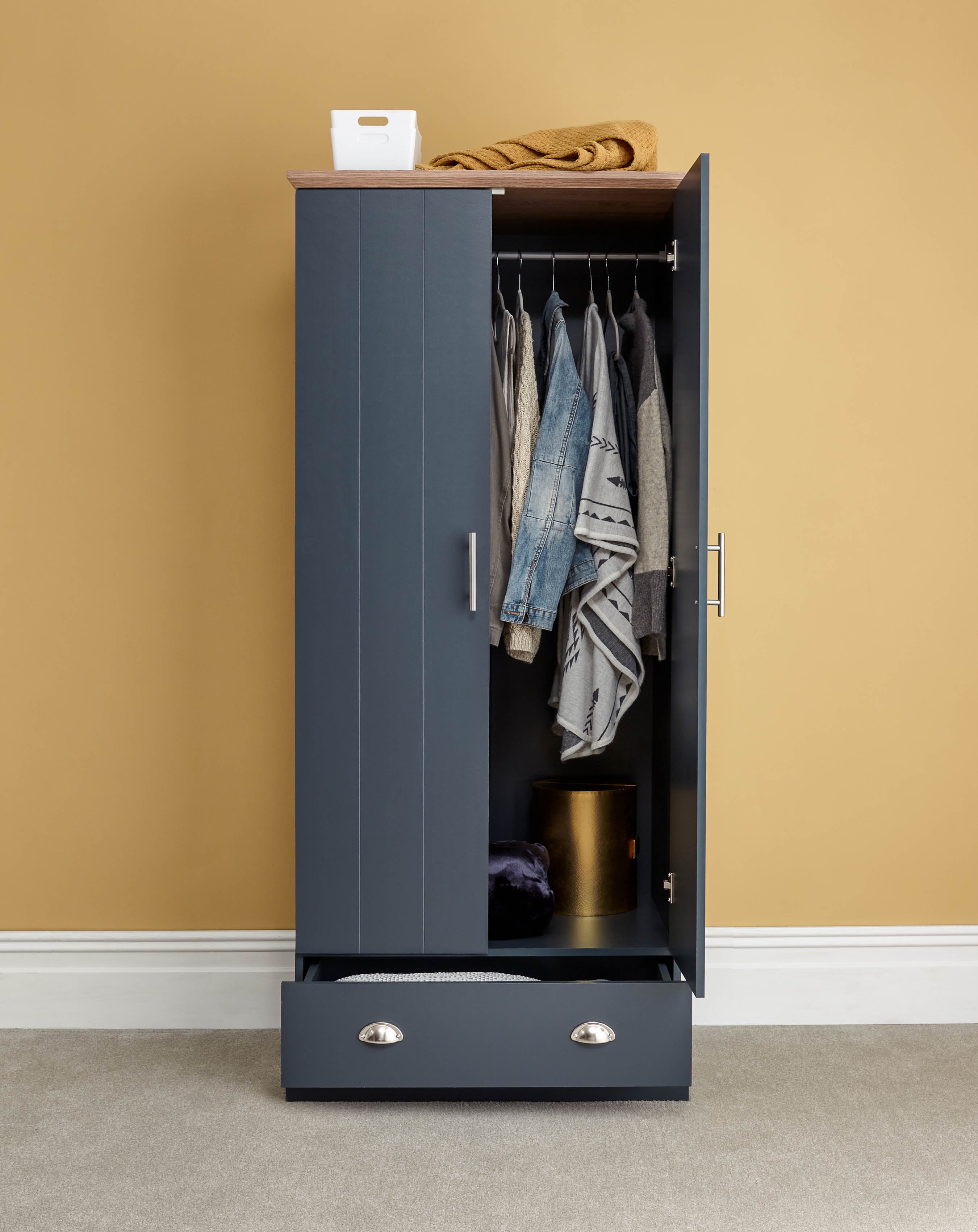 Kendal 2 Door 1 Drawer Wardrobe Slate Blue – GFW, view 2