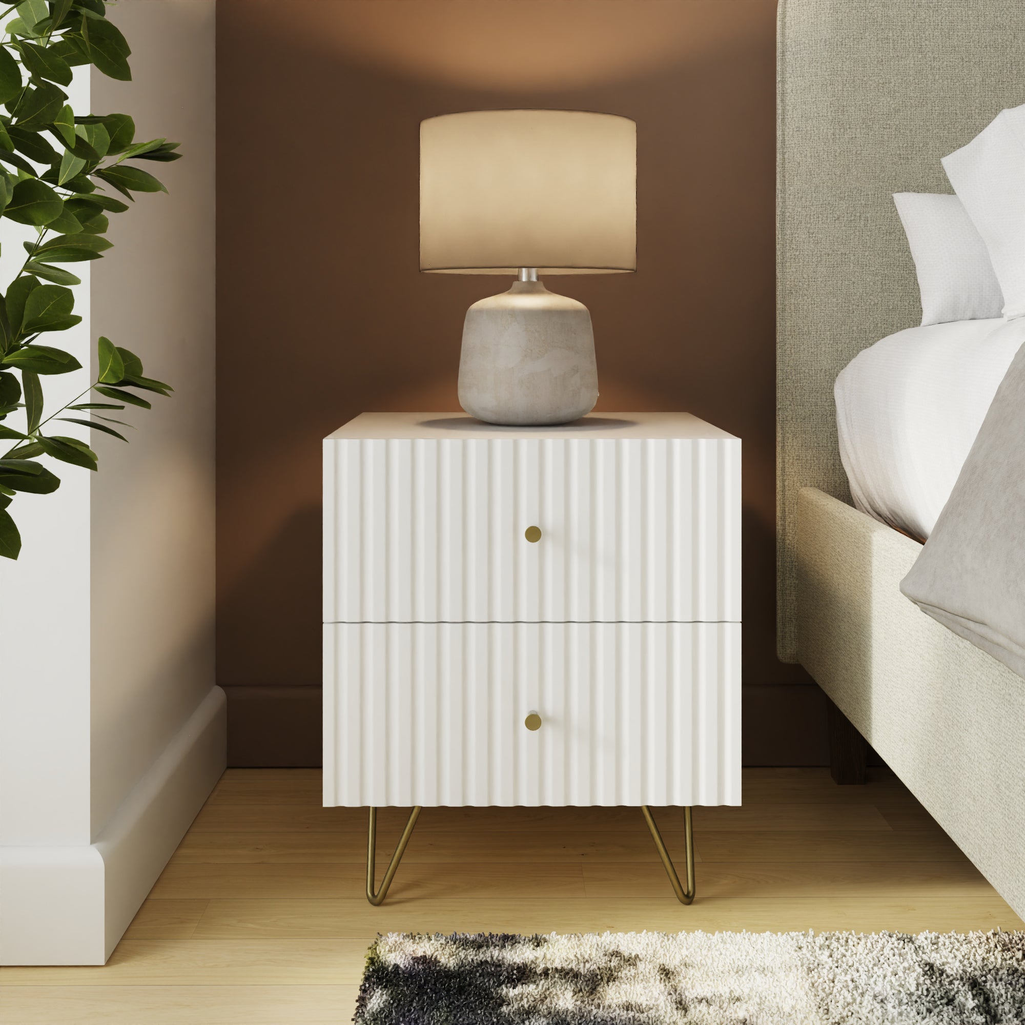 Thalia 2 Drawer Bedside Table – White