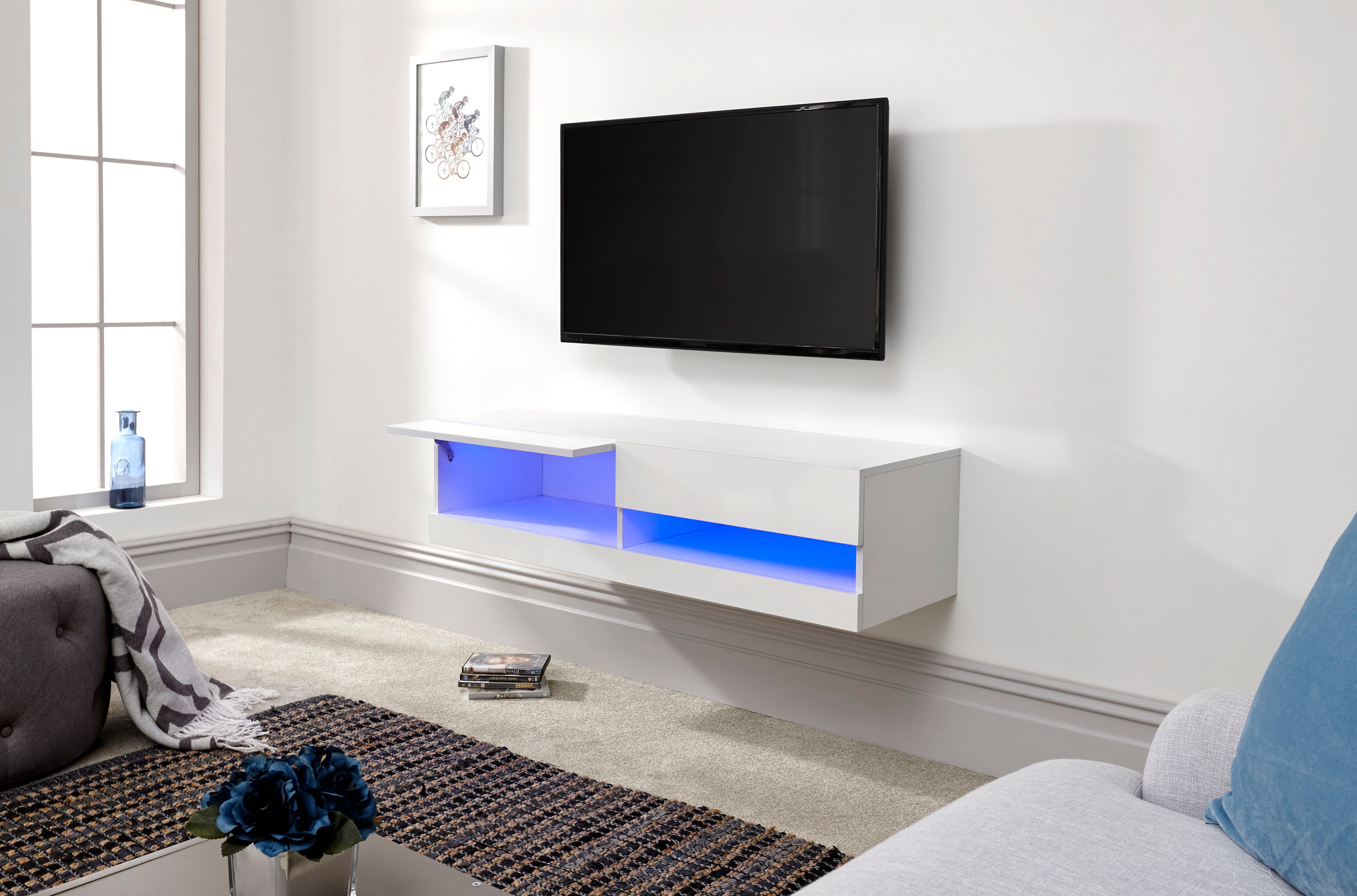 Galicia 120Cm Wall TV Unit With Led White – GFW, view 9