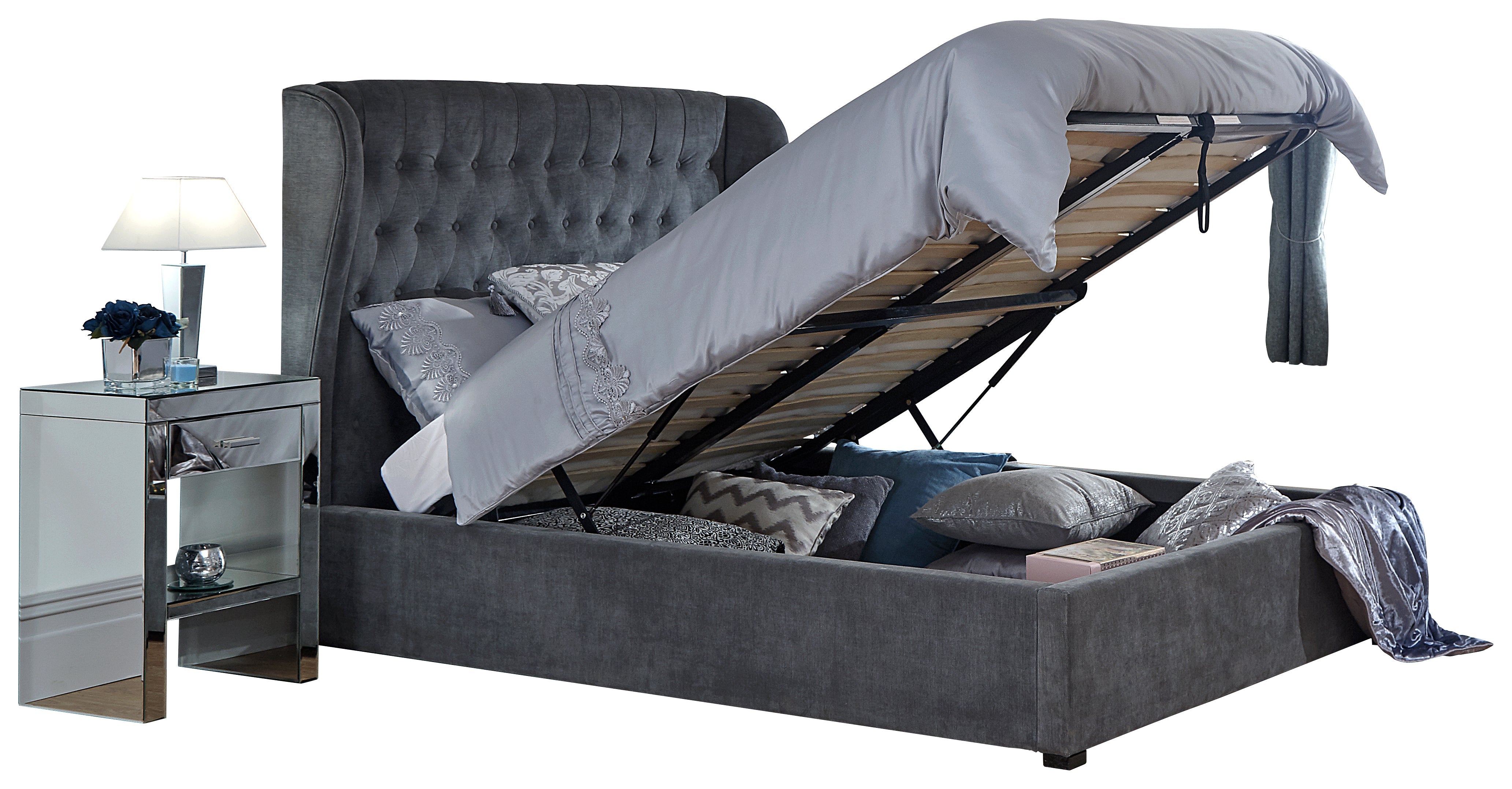 Dakota Ottoman Bed With Solid Base Grace Pewter – GFW, view 14