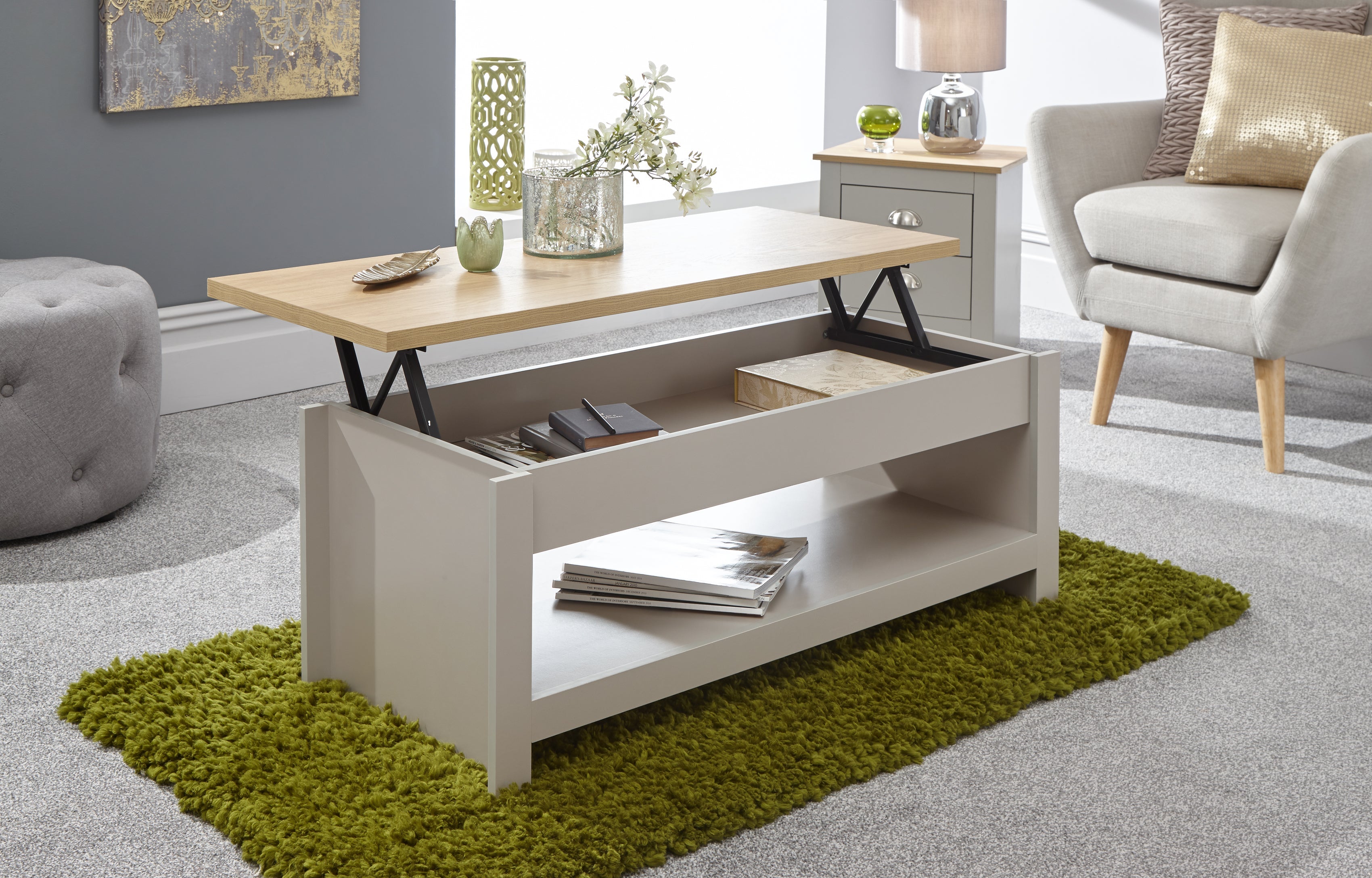 Lancaster Lift Up Coffee Table Grey – GFW, view 3