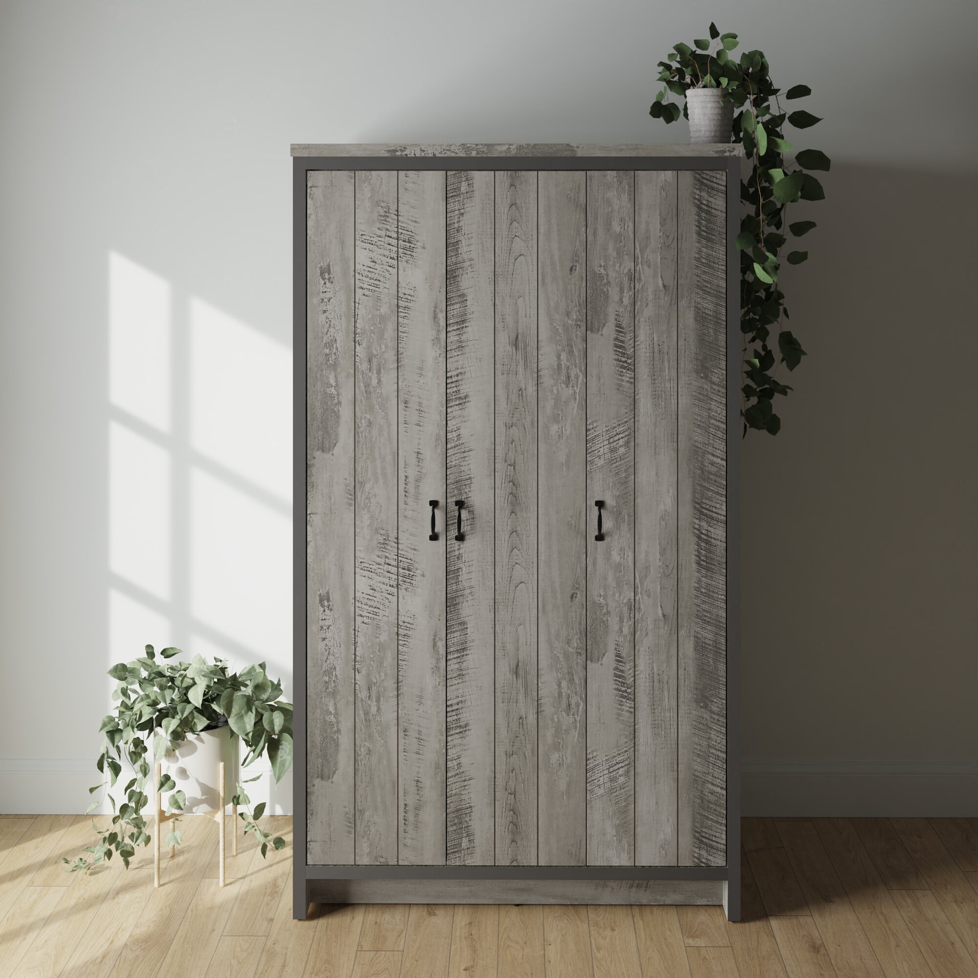 Boston 3 Door Wardrobe Grey – GFW, view 2