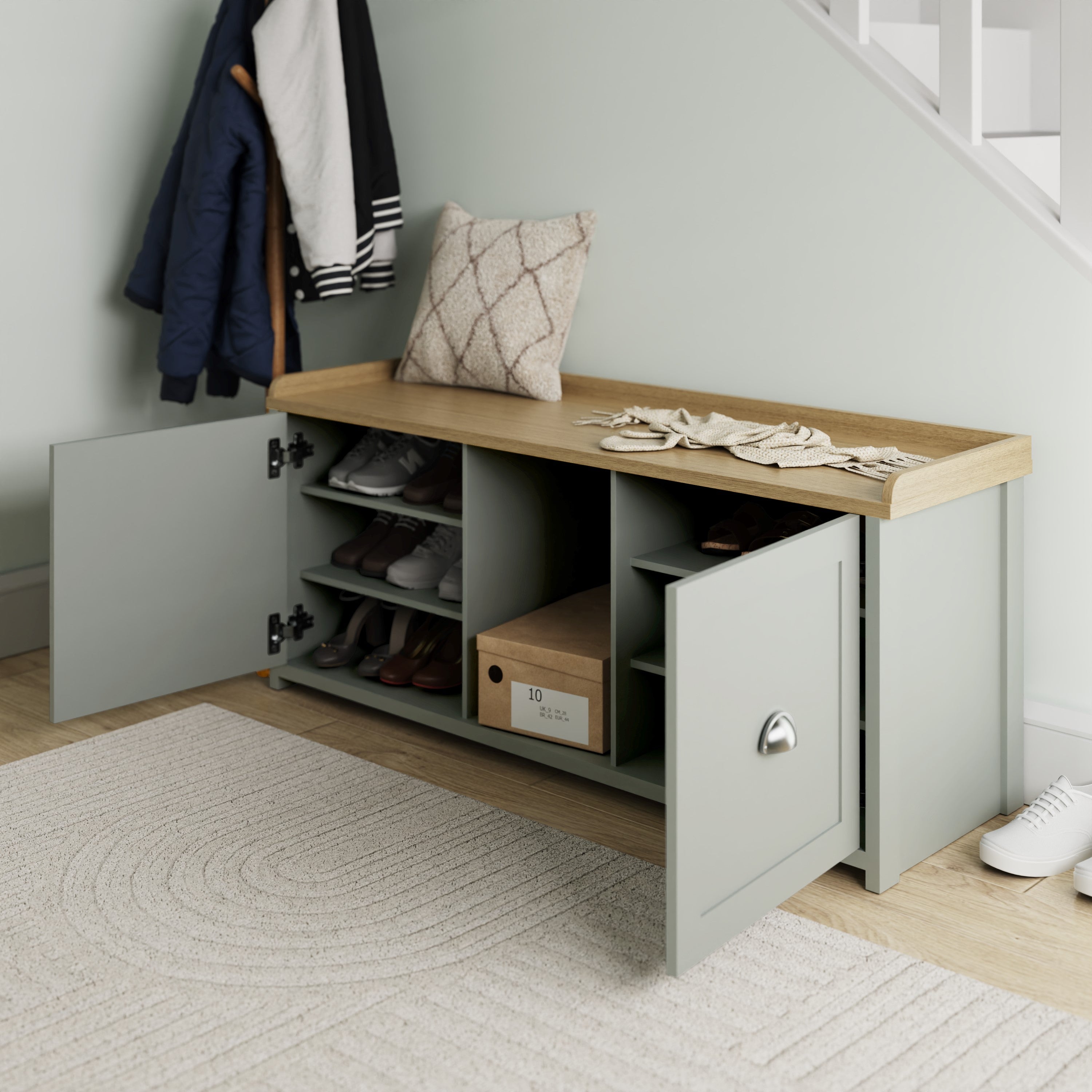 Lancaster 2 Door Shoe Bench Grey – GFW, view 3