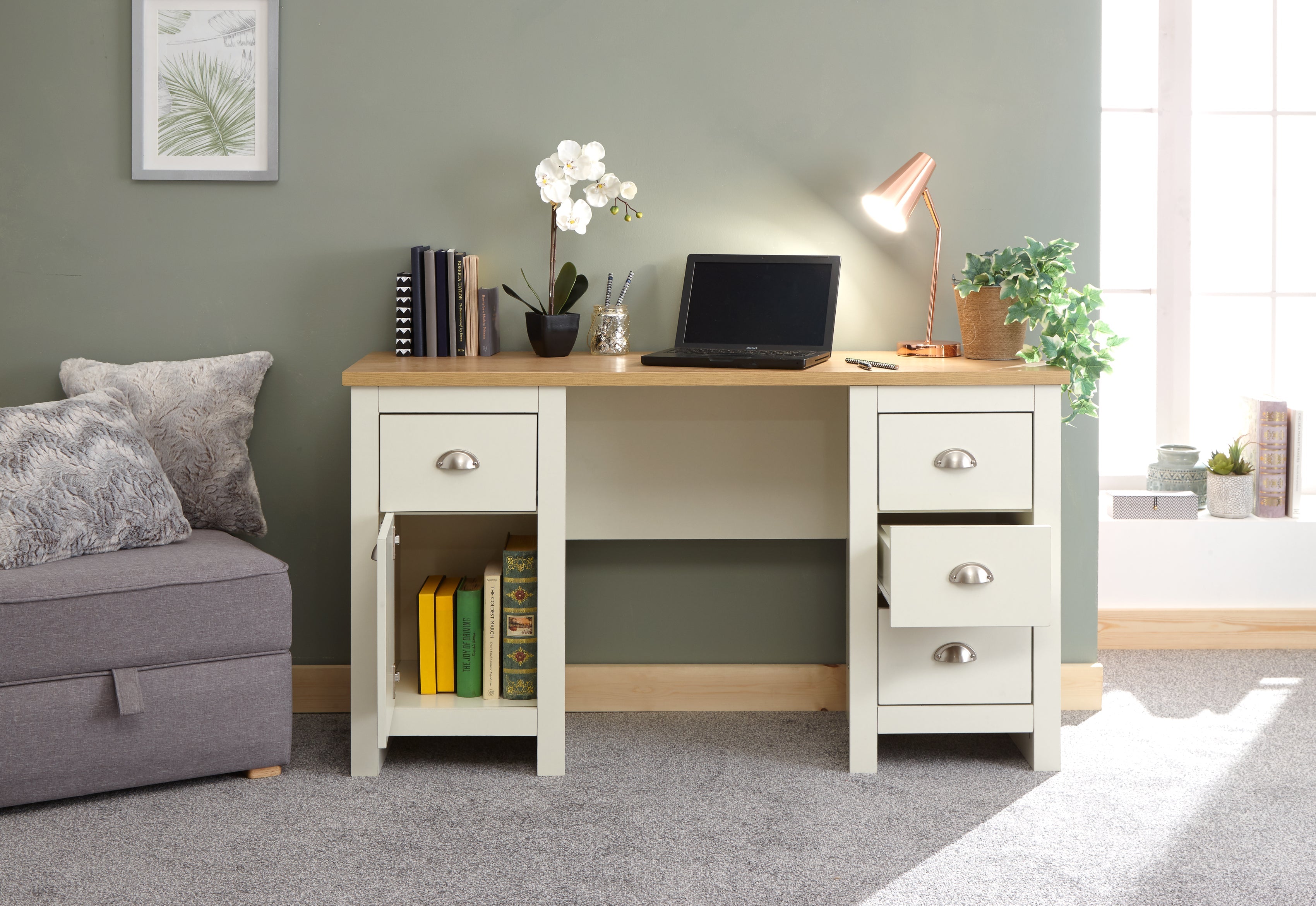 Lancaster Study Desk Cream – GFW, view 4