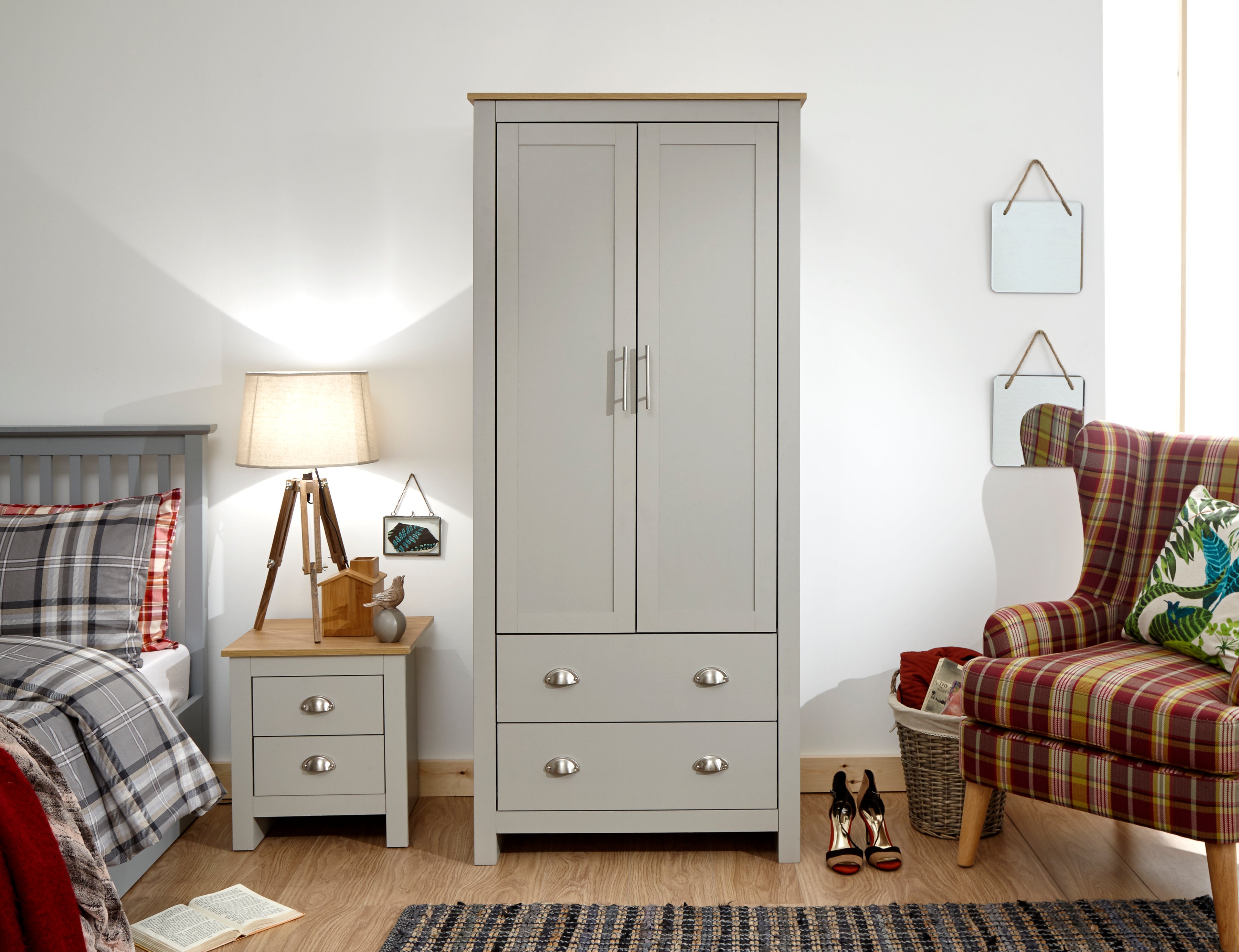 Lancaster 2 Door 2 Drawer Wardrobe Grey – GFW, view 2