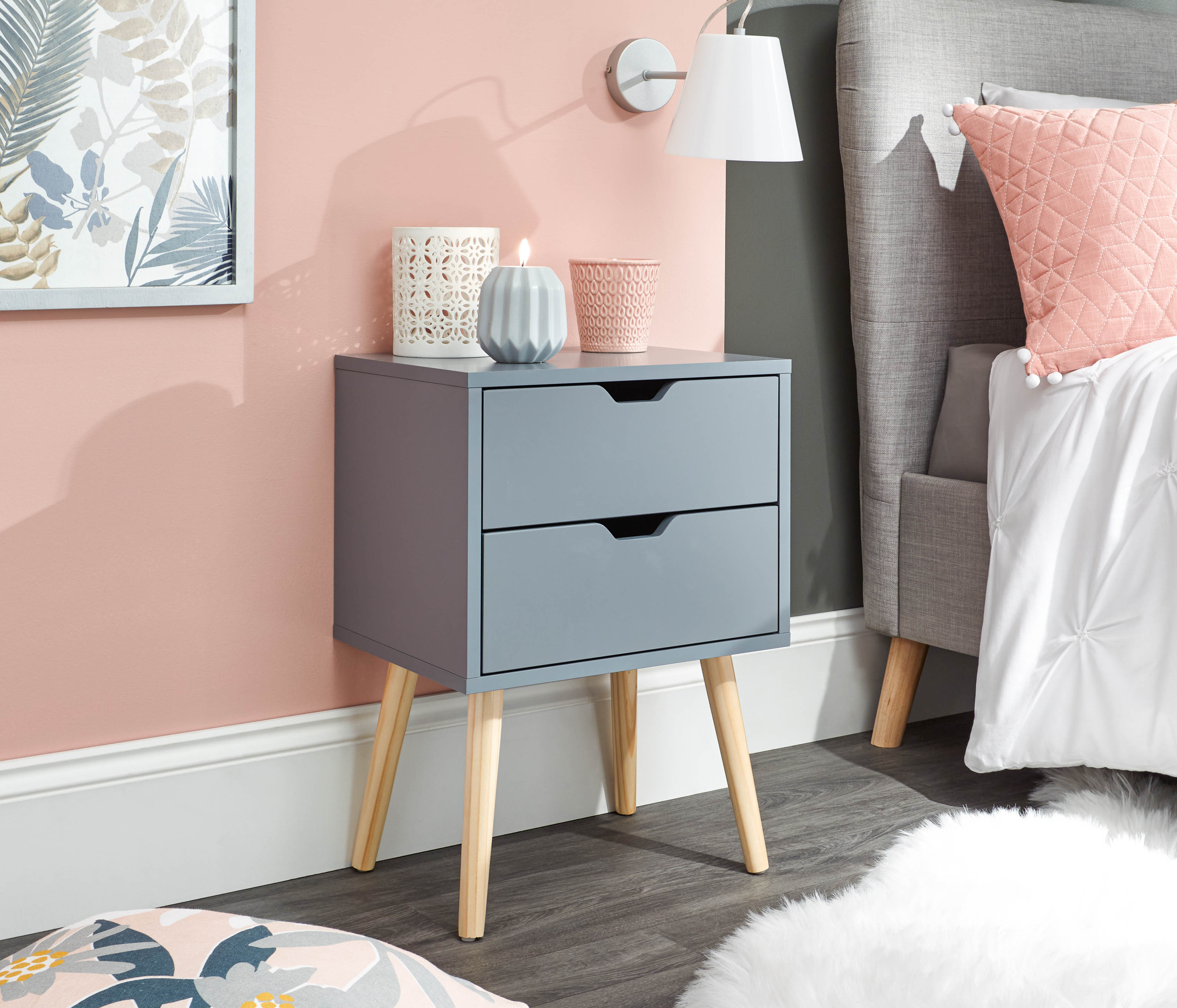 Nyborg Single 2 Drawer Bedside – Dark Grey