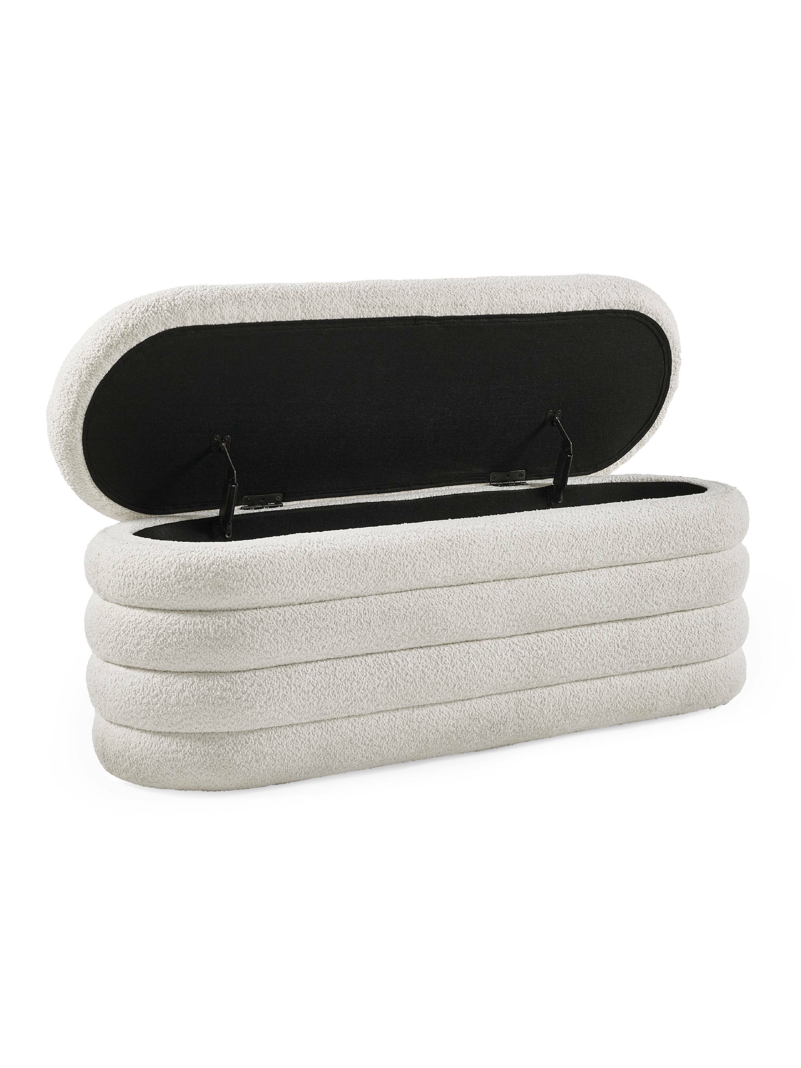 Hailey Ivory Boucle Upholstered Ottoman Storage Bench – Julian Bowen, view 4