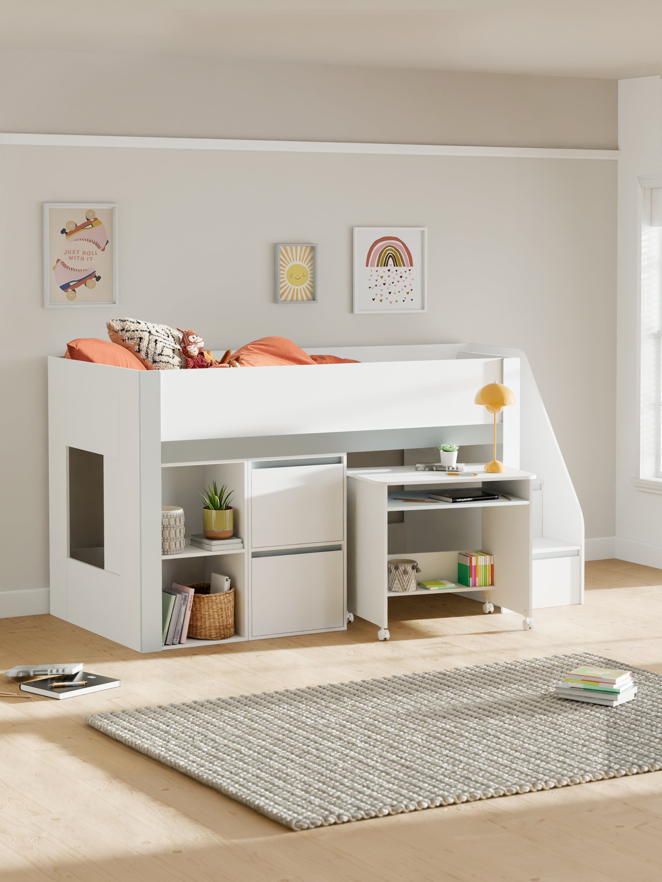 Gaia Midsleeper Bed - White and Silver – Julian Bowen, view 2