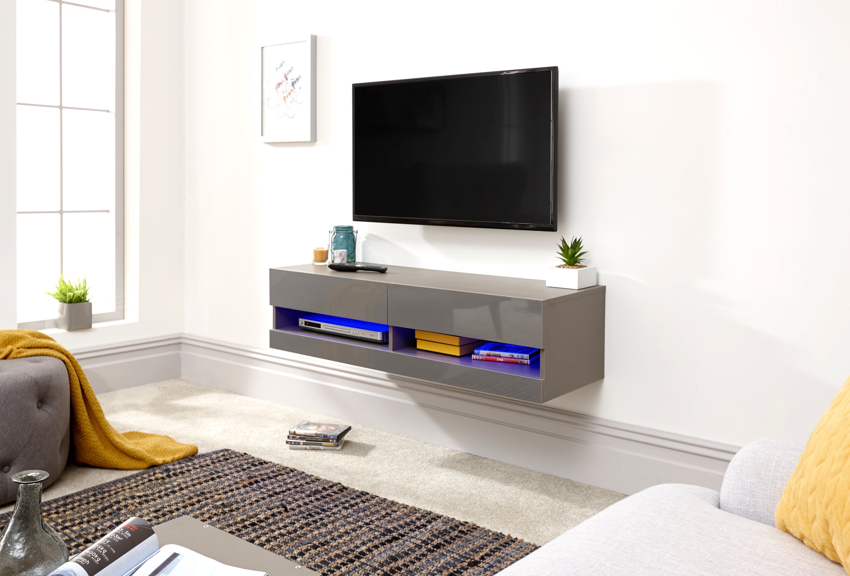 Galicia 120Cm Wall TV Unit With Led Grey – GFW, view 2