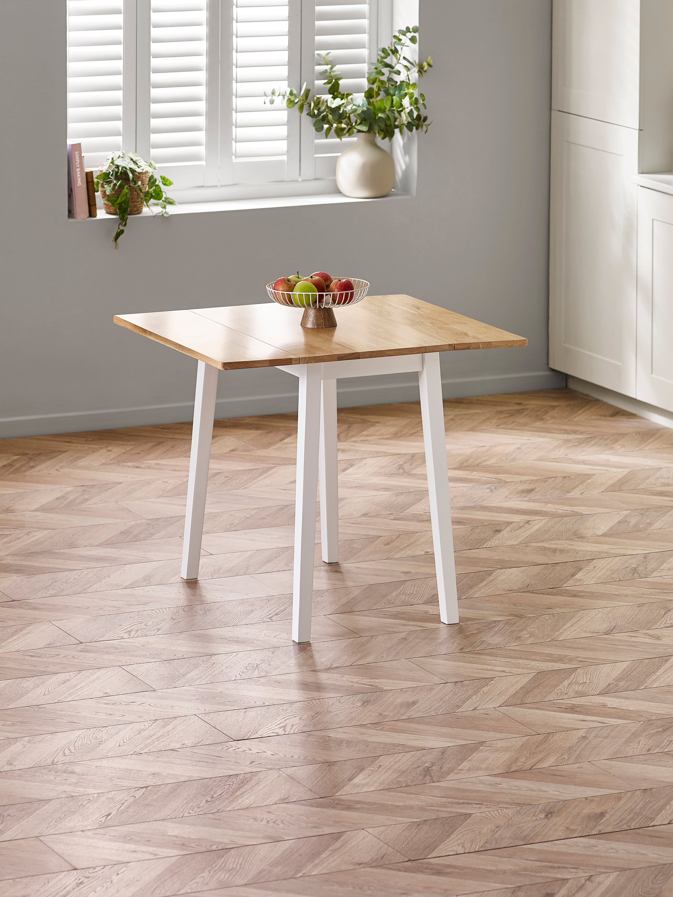 Linwood White and Oak 75cm Drop Leaf Square Extending Dining Table – Julian Bowen, view 10
