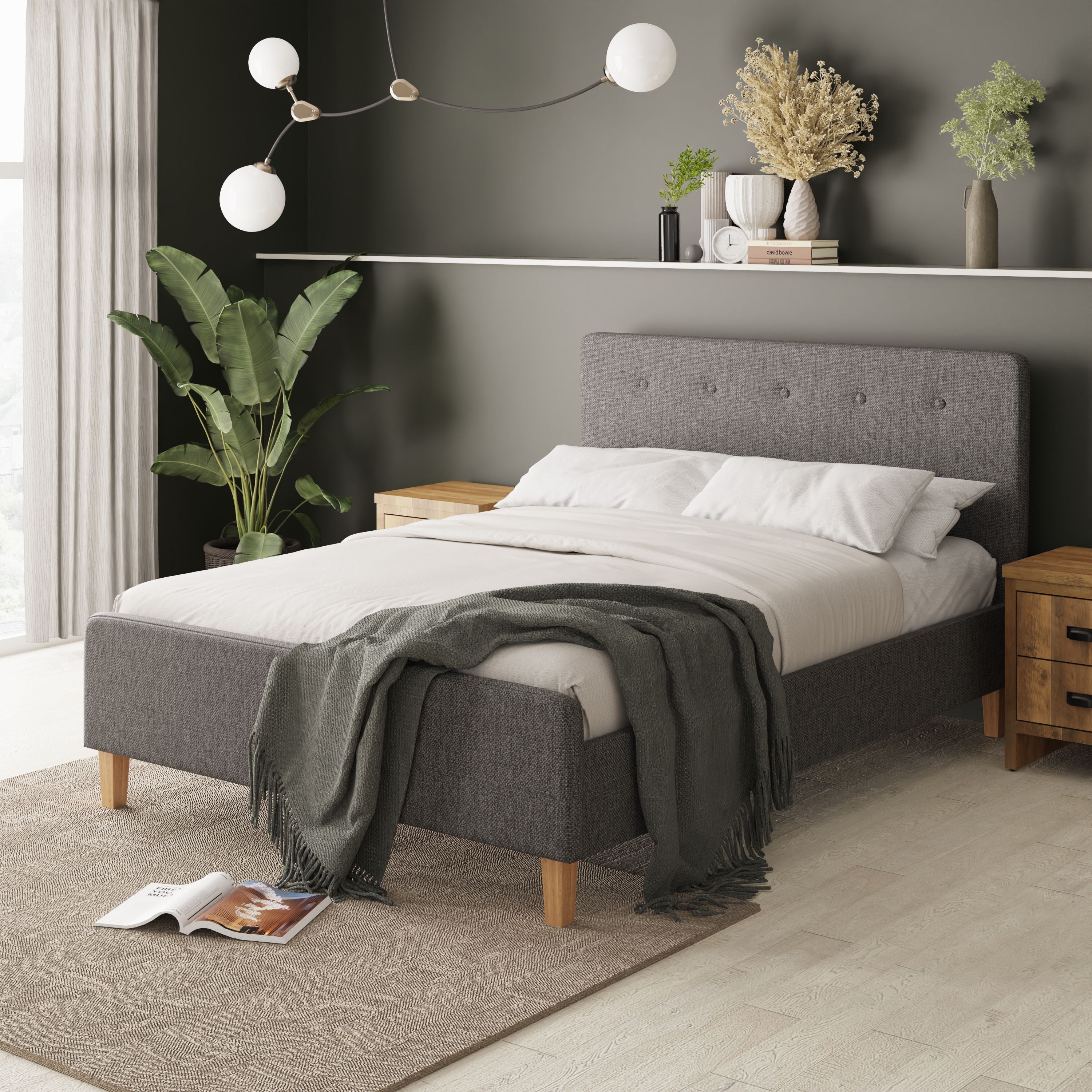 Ashbourne Fabric Upholstered Bed Grey – GFW, view 2