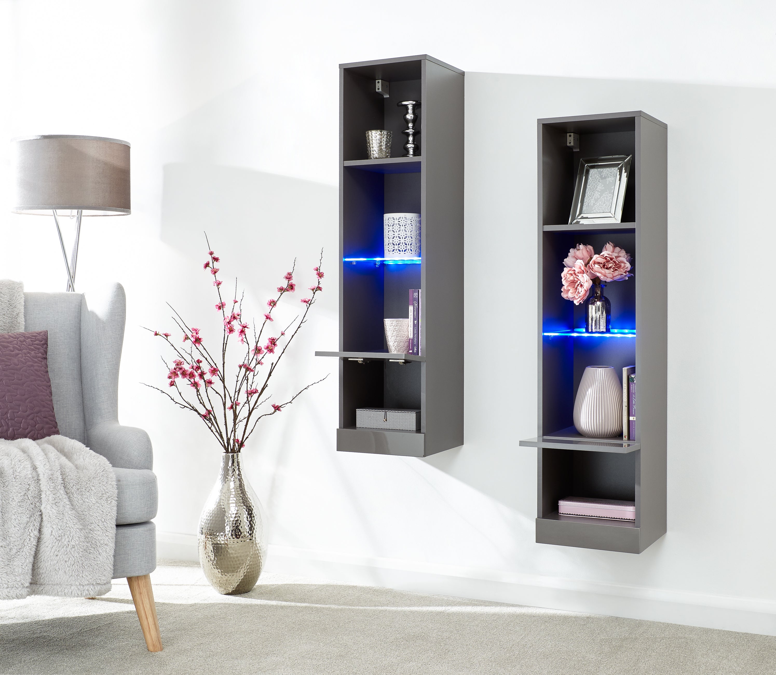 Galicia Tall Shelf Unit With Led Grey – GFW, view 10