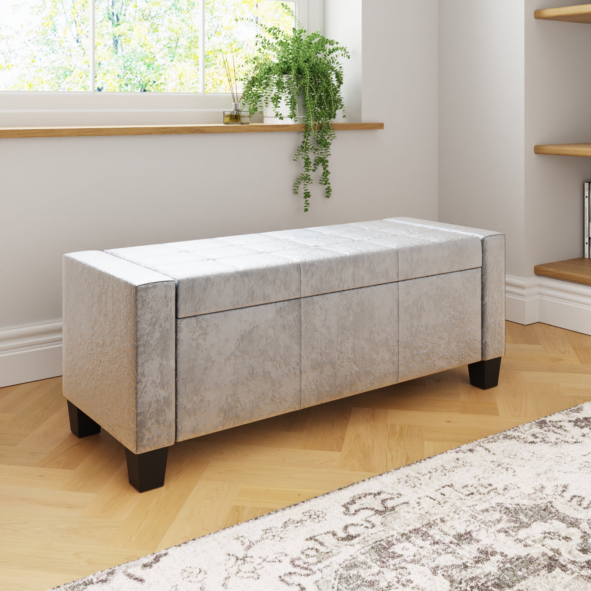 Verona Ottoman Bench Grey Crushed Velvet – GFW, view 4