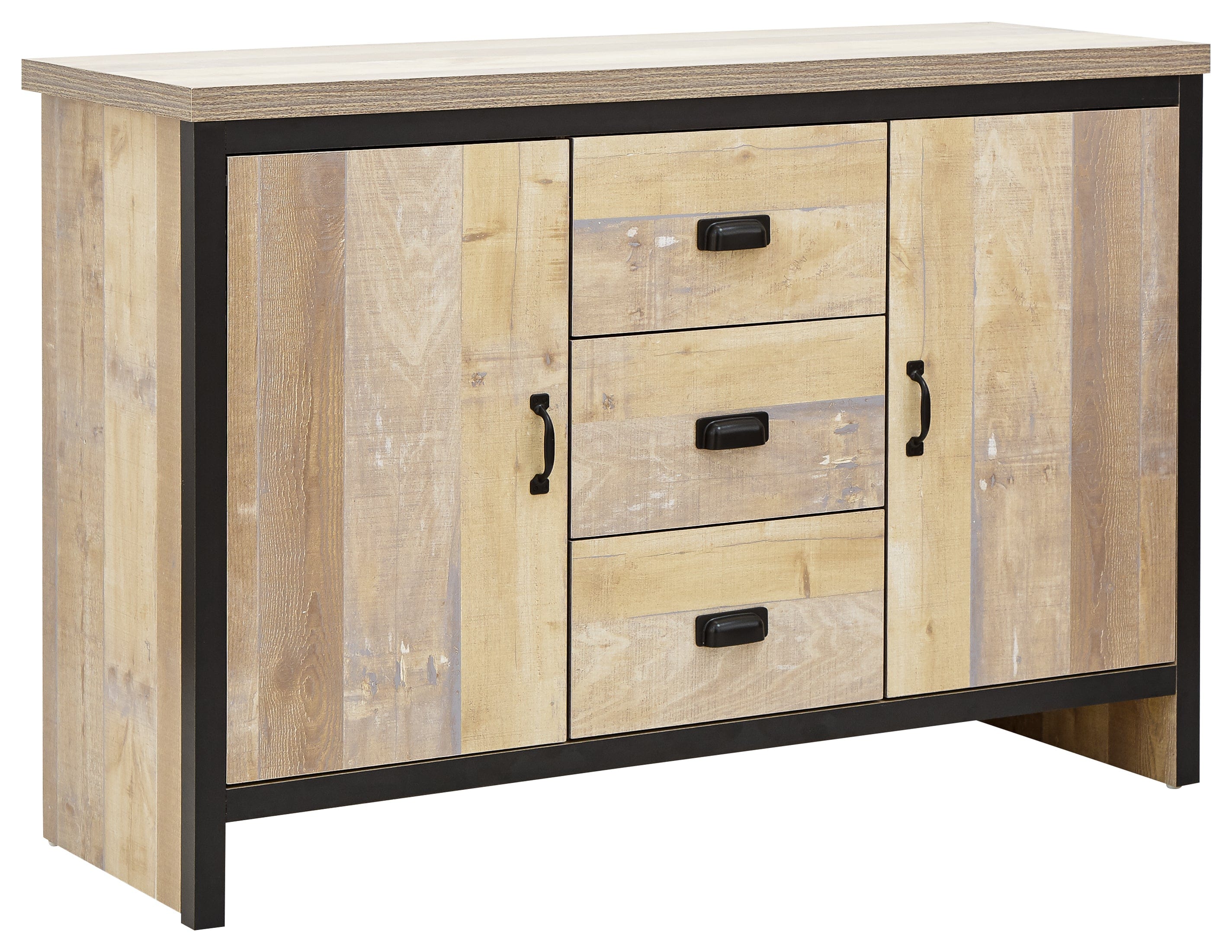 GFW Sideboard Boston 2 Door 3 Drawer Sideboard Oak Bed Kings