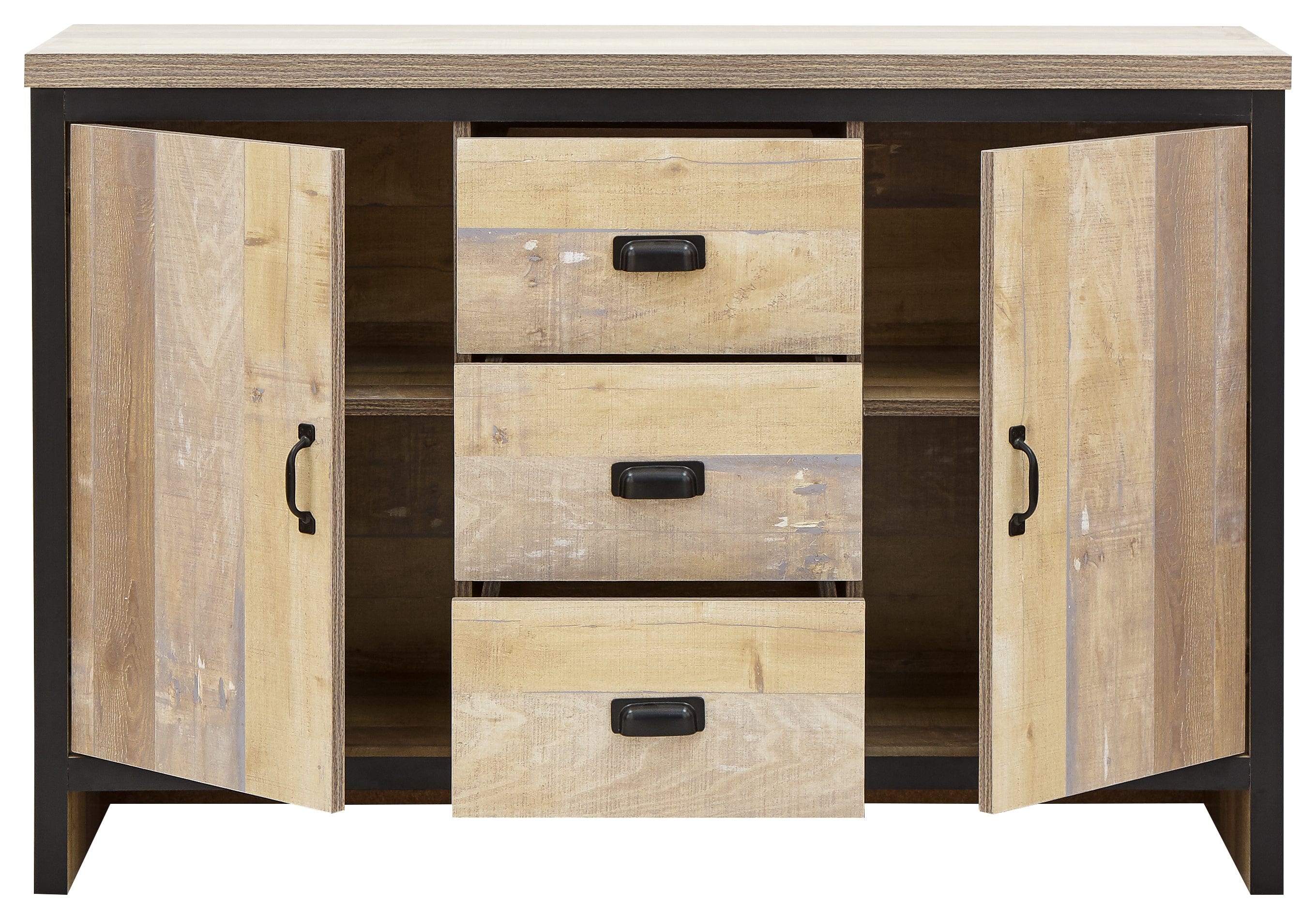 GFW Sideboard Boston 2 Door 3 Drawer Sideboard Oak Bed Kings