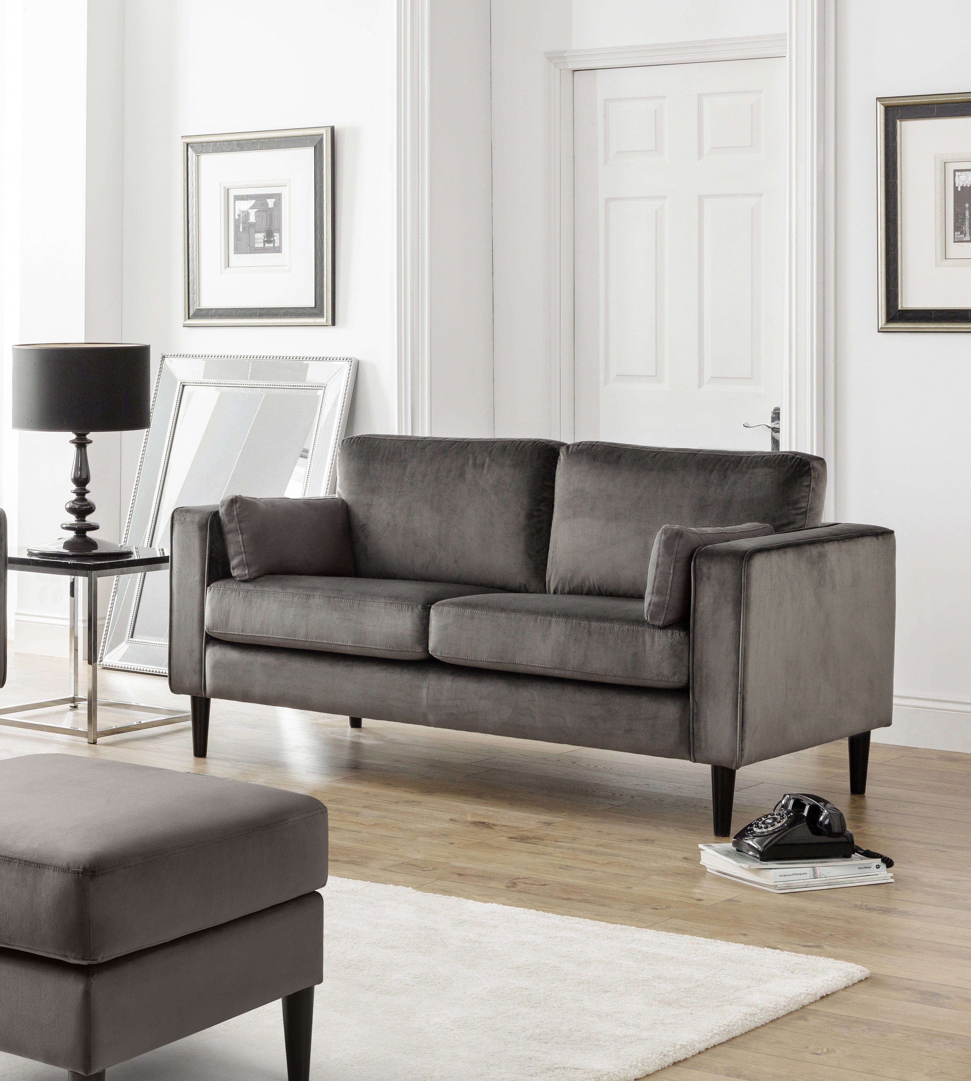 Hayward Velvet Medium 2 Seater Sofa - Grey – Julian Bowen, view 2