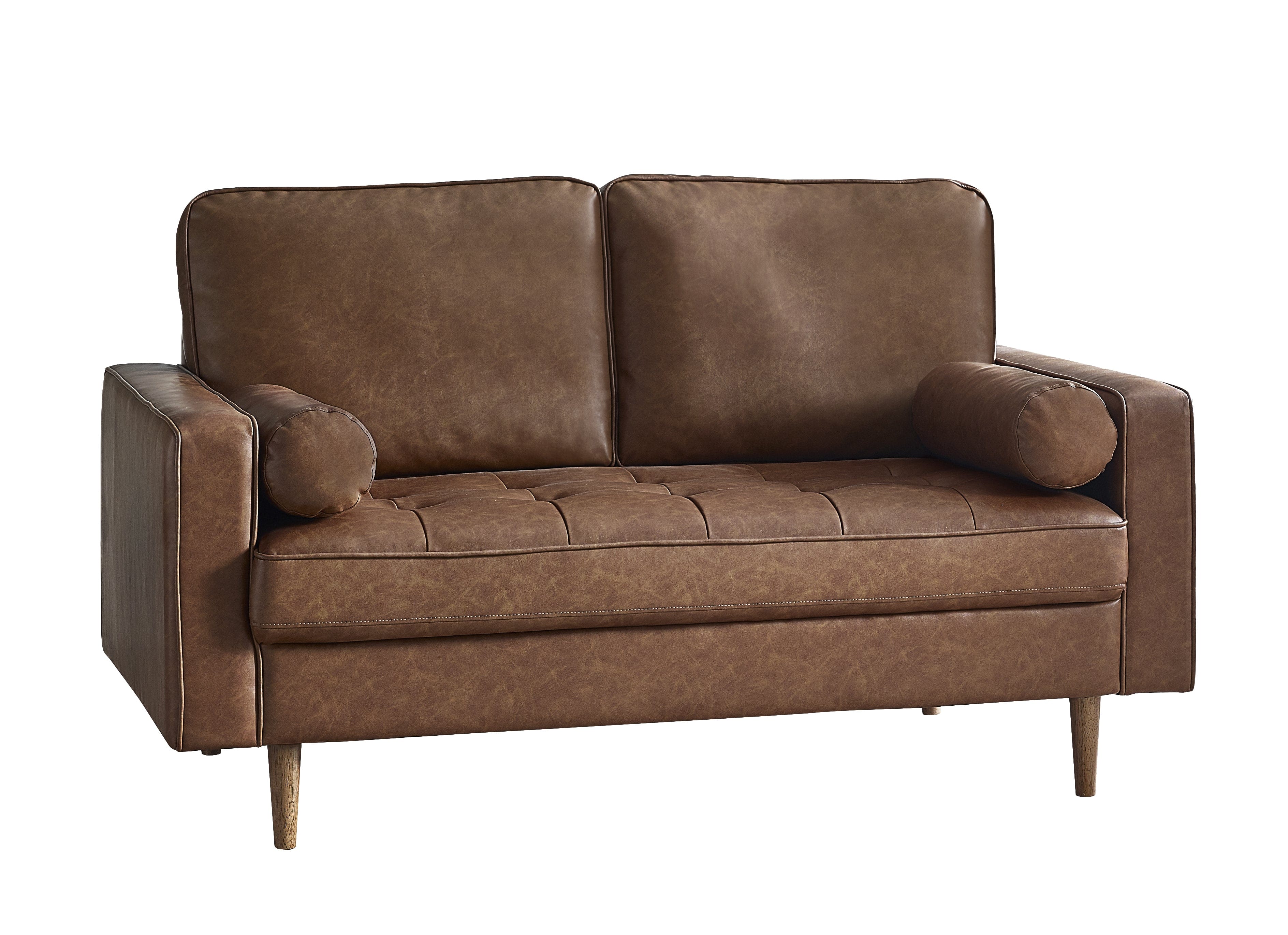 Henley 2 Seater Sofa With Bolsters - Brown Tan Faux Leather – Julian Bowen