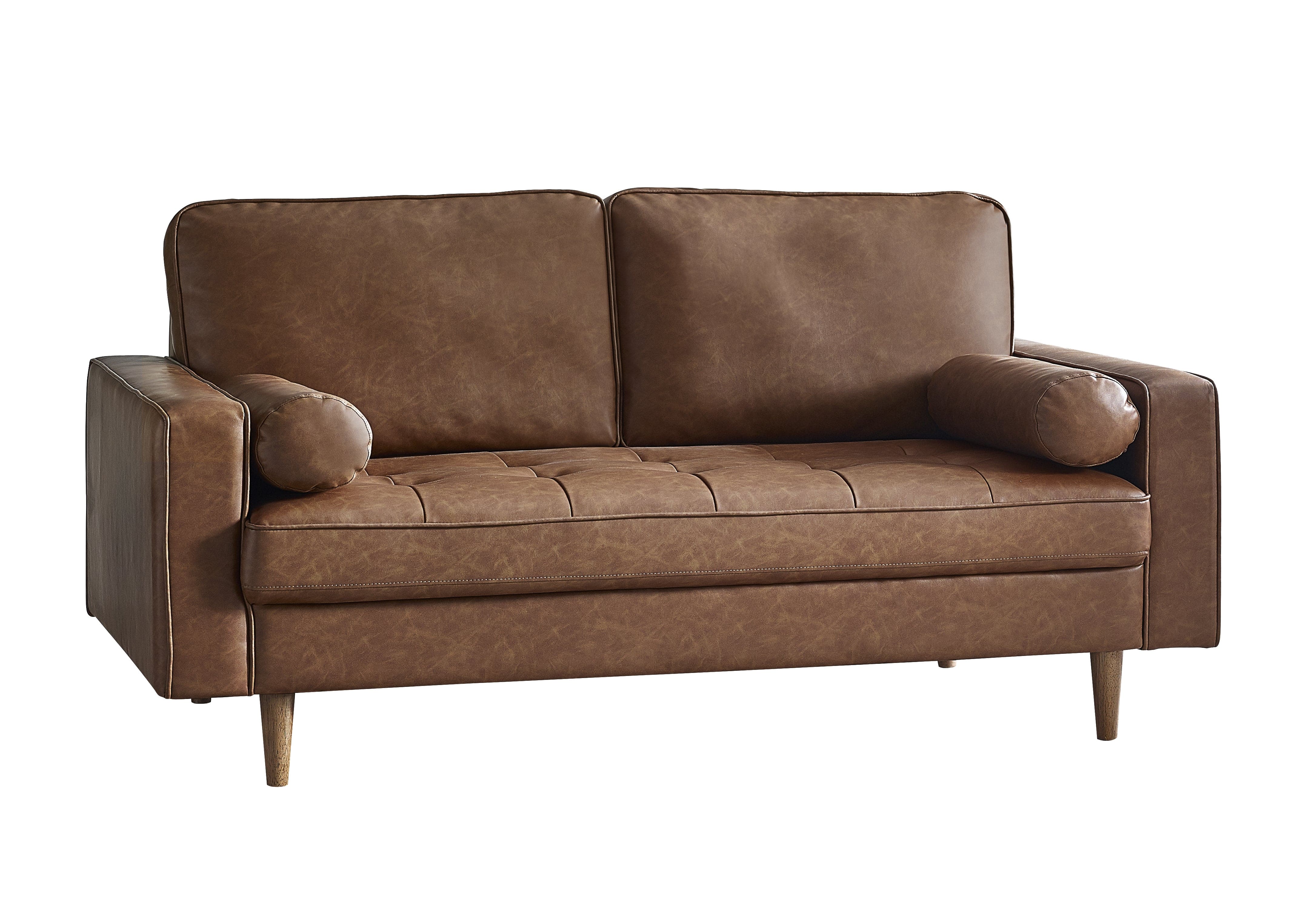 Henley 3 Seater Sofa With Bolsters - Brown Tan Faux Leather – Julian Bowen