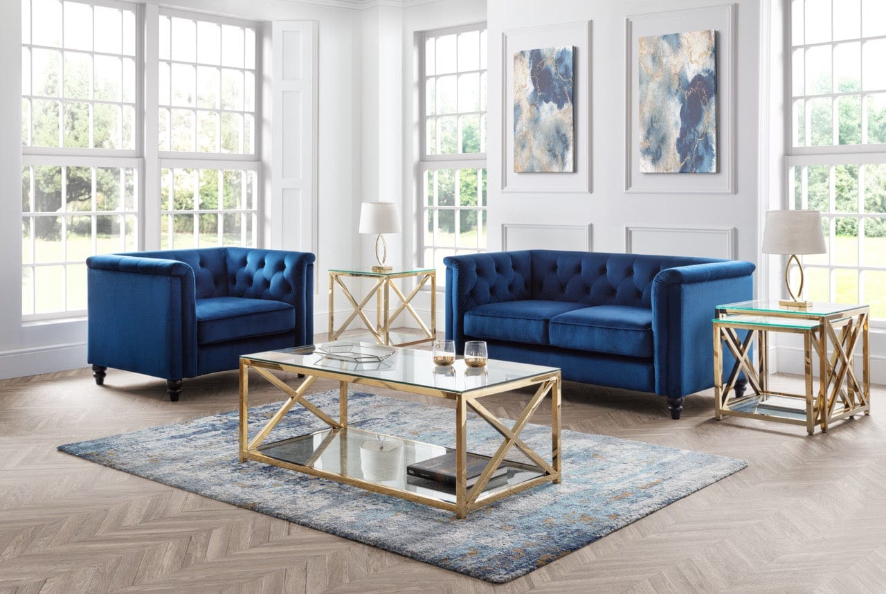 Julian Bowen Sofa Sandringham 2 Seater Sofa - Blue Velvet Bed Kings