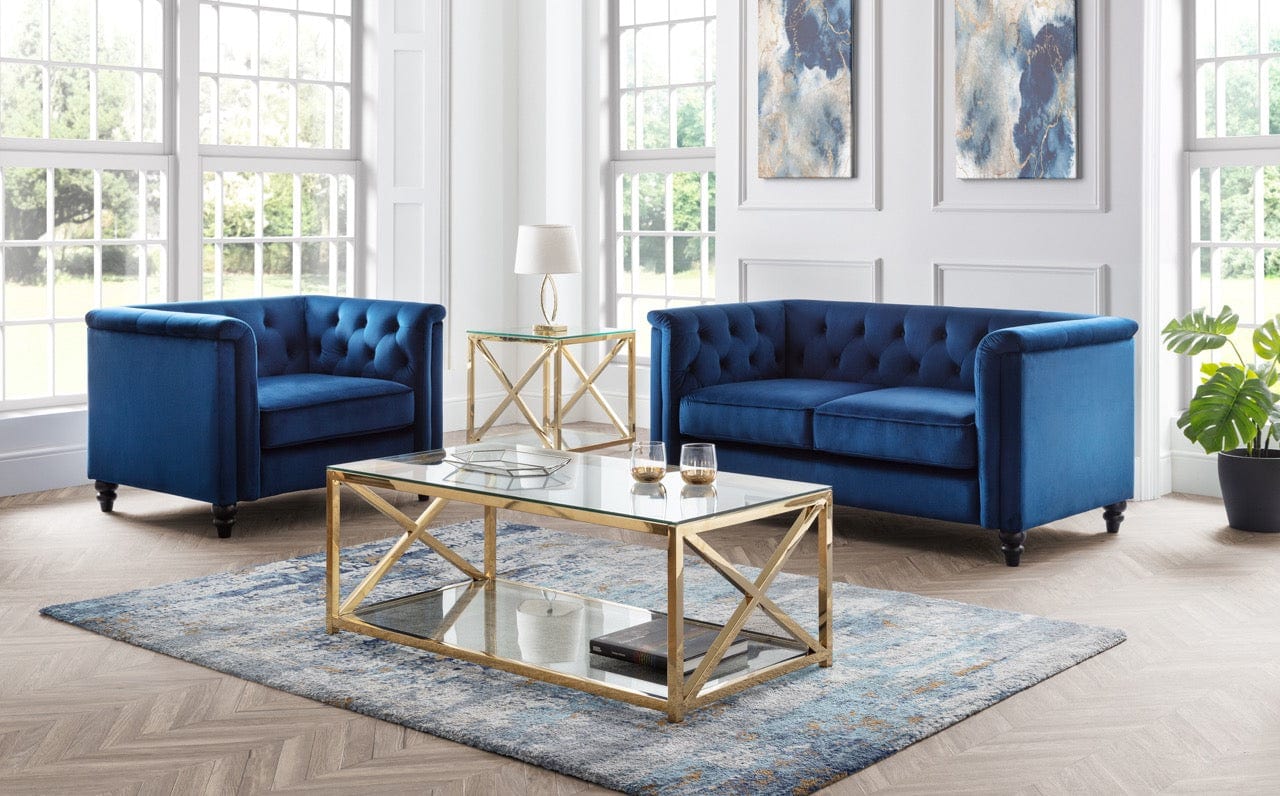 Julian Bowen Sofa Sandringham 2 Seater Sofa - Blue Velvet Bed Kings