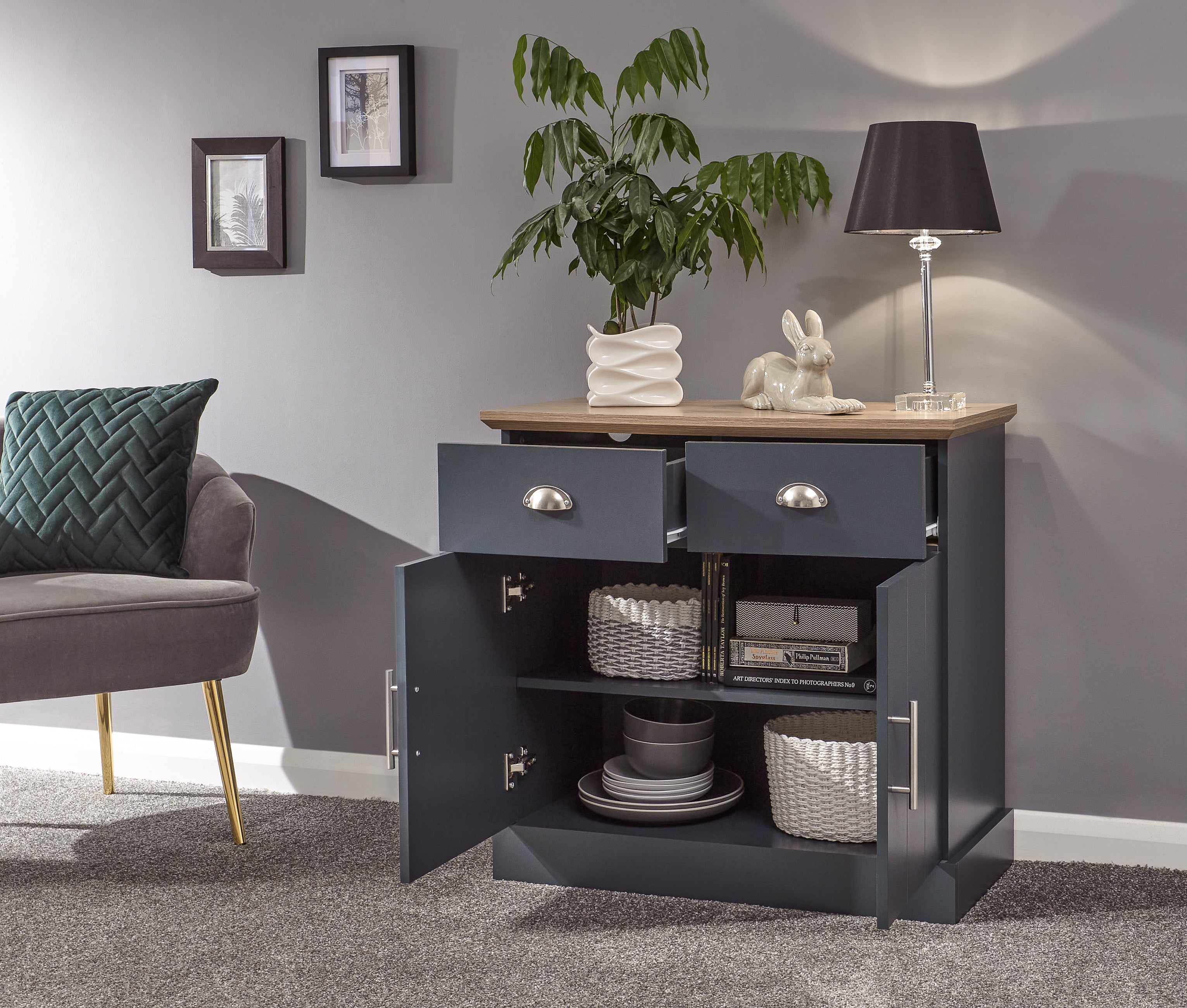 Kendal Compact Sideboard – Slate Blue & Oak