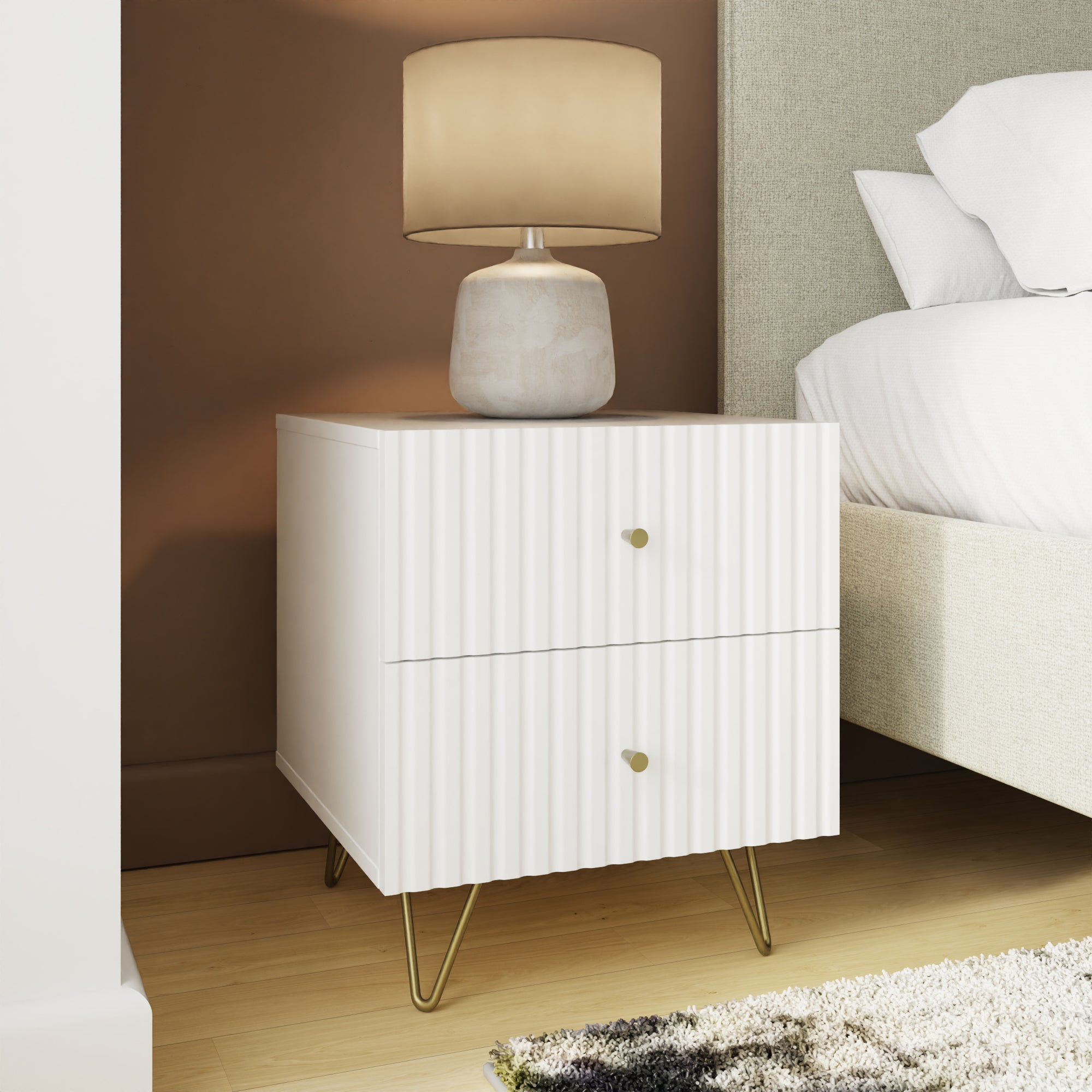 Thalia 2 Drawer Bedside Table – White