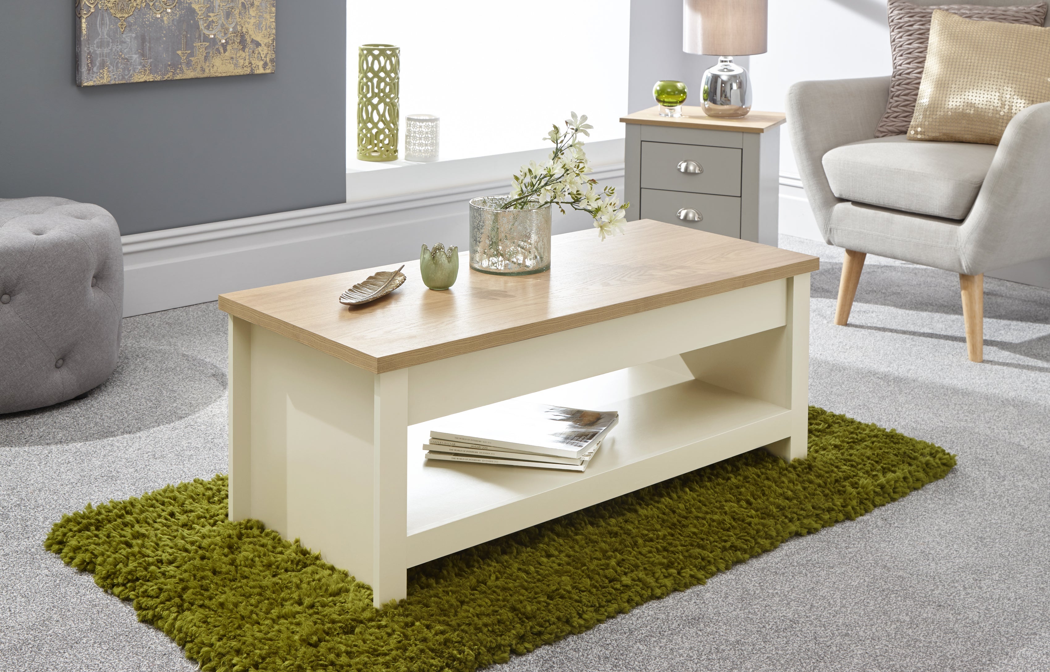 Lancaster Lift Up Coffee Table Cream – GFW, view 2