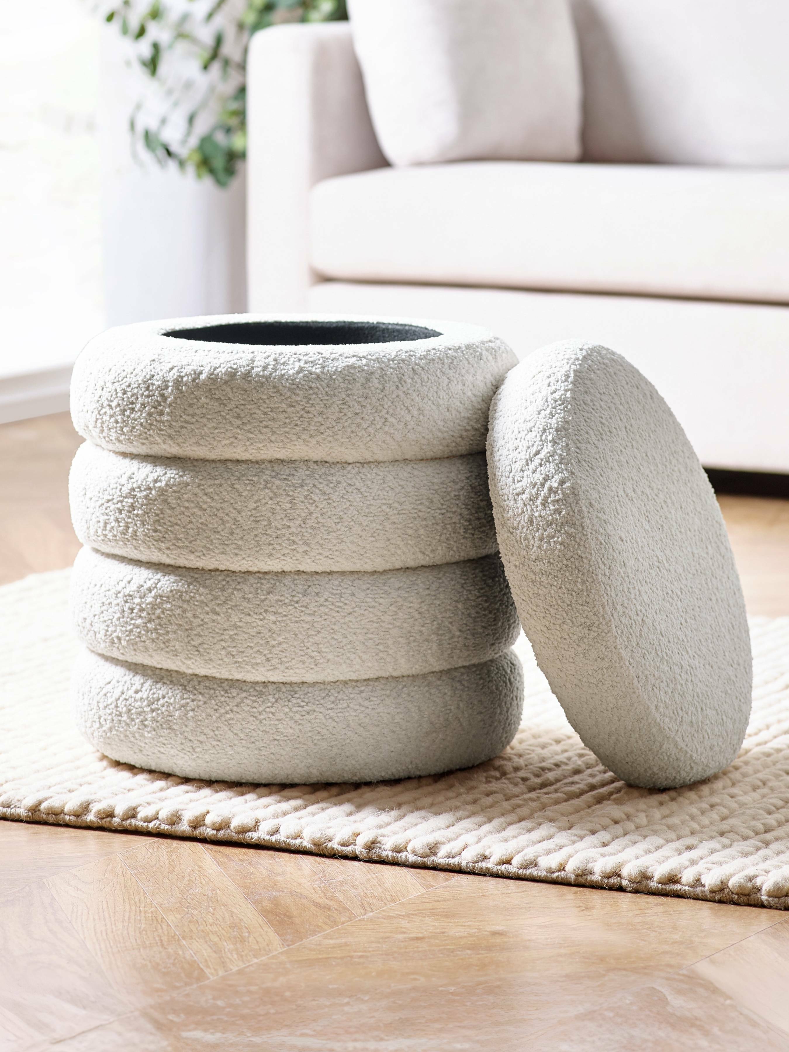 Hailey Ivory Boucle Upholstered 40cm Storage Stool – Julian Bowen, view 4