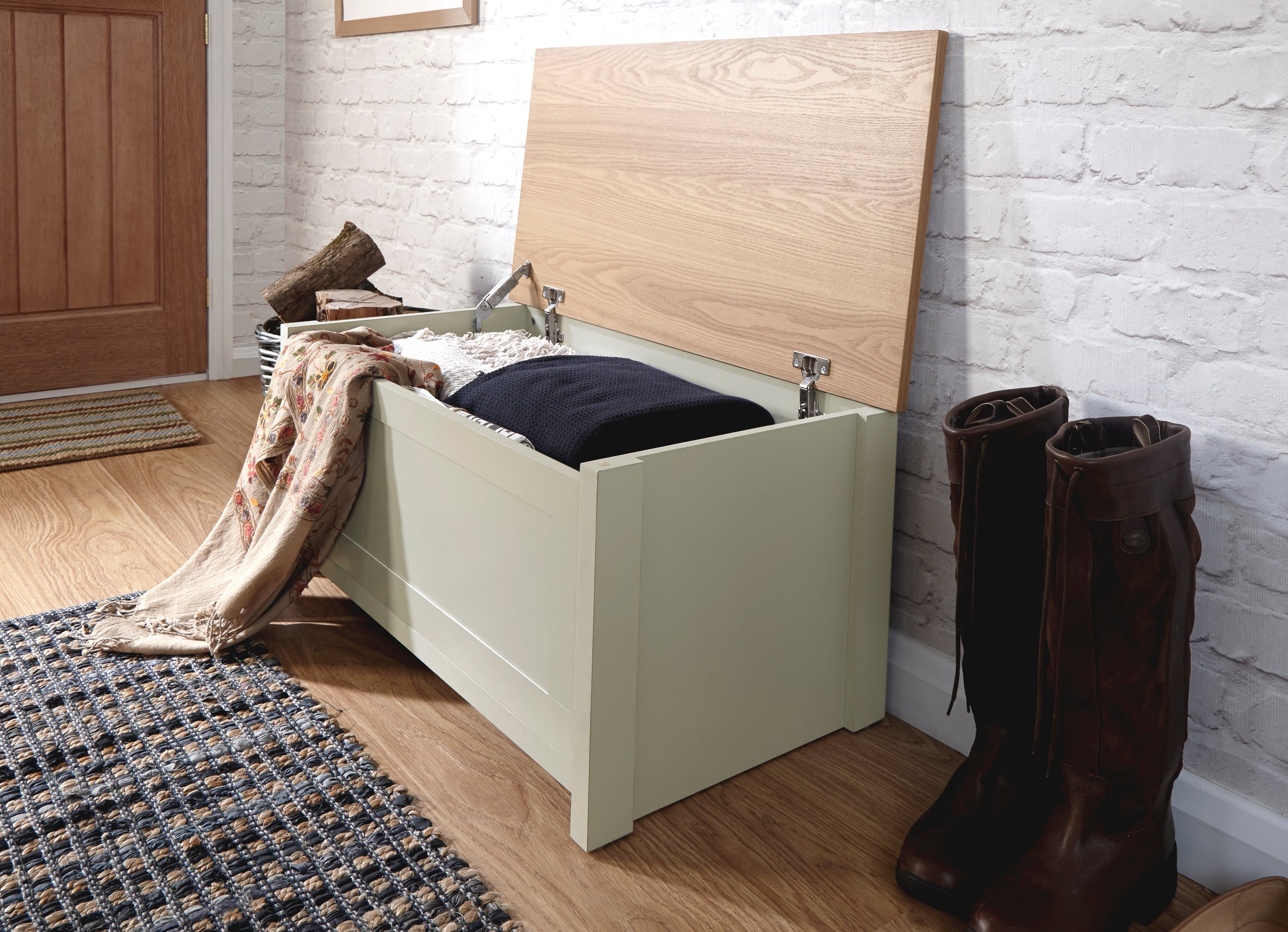 Lancaster Ottoman Storage Cream – GFW, view 3