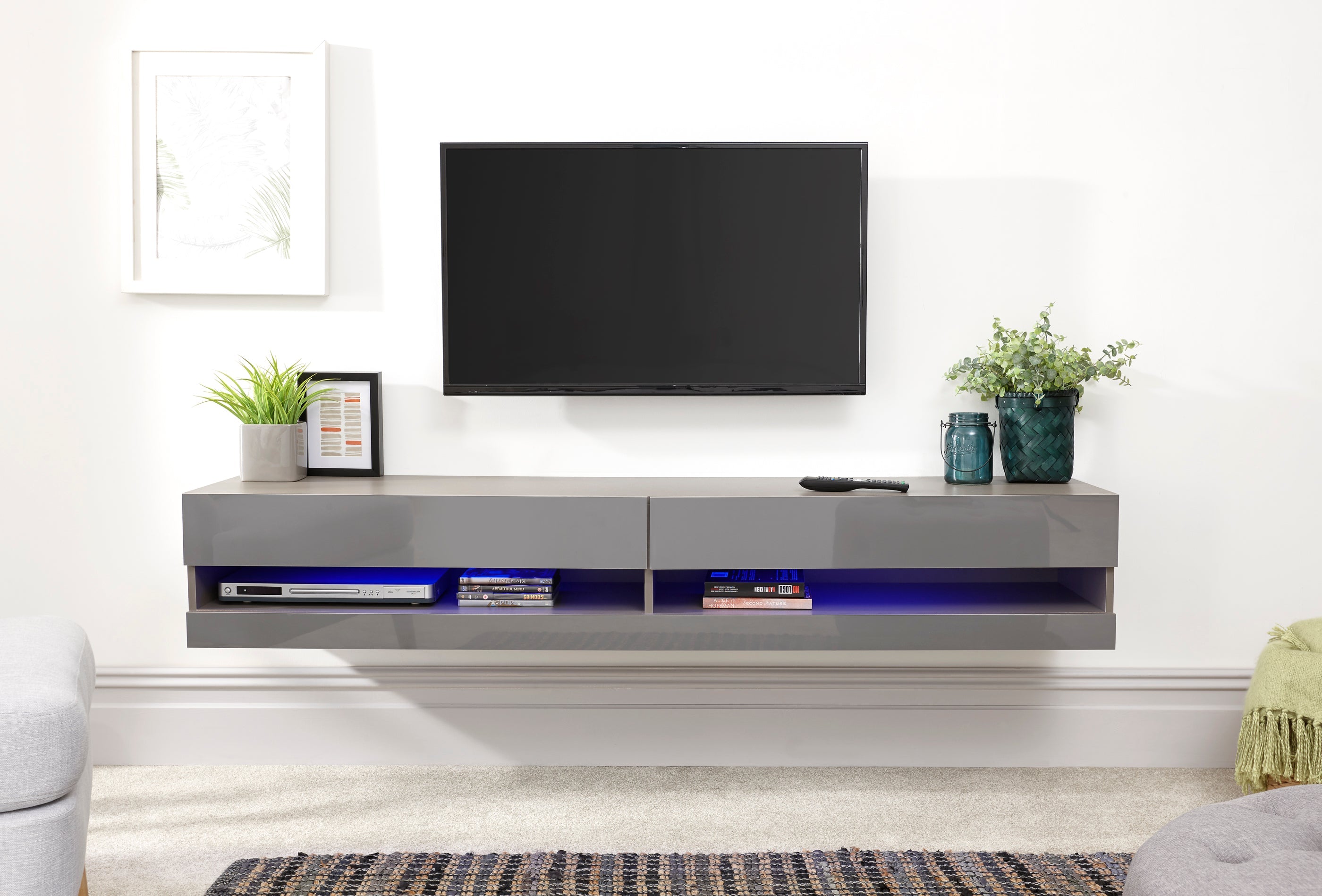 Galicia 150Cm Wall TV Unit With Led Grey – GFW, view 11