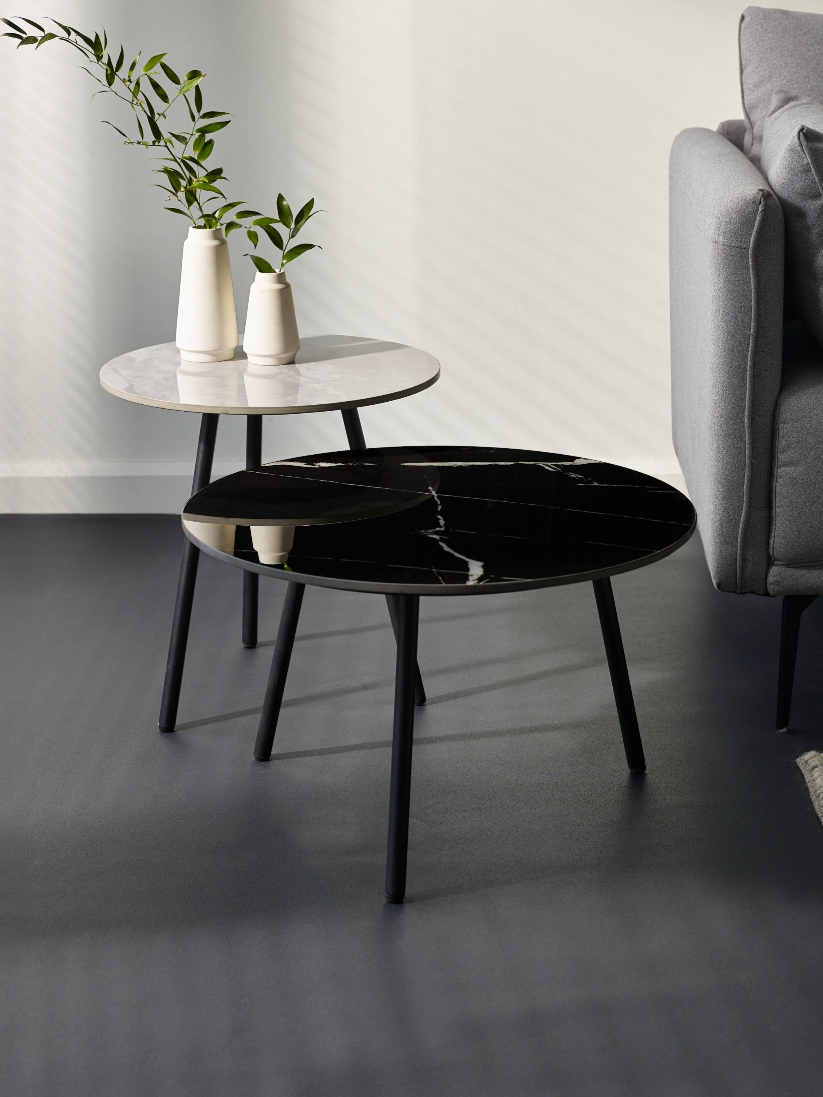 Casper Set of Side Tables Grey and Black – Julian Bowen, view 2