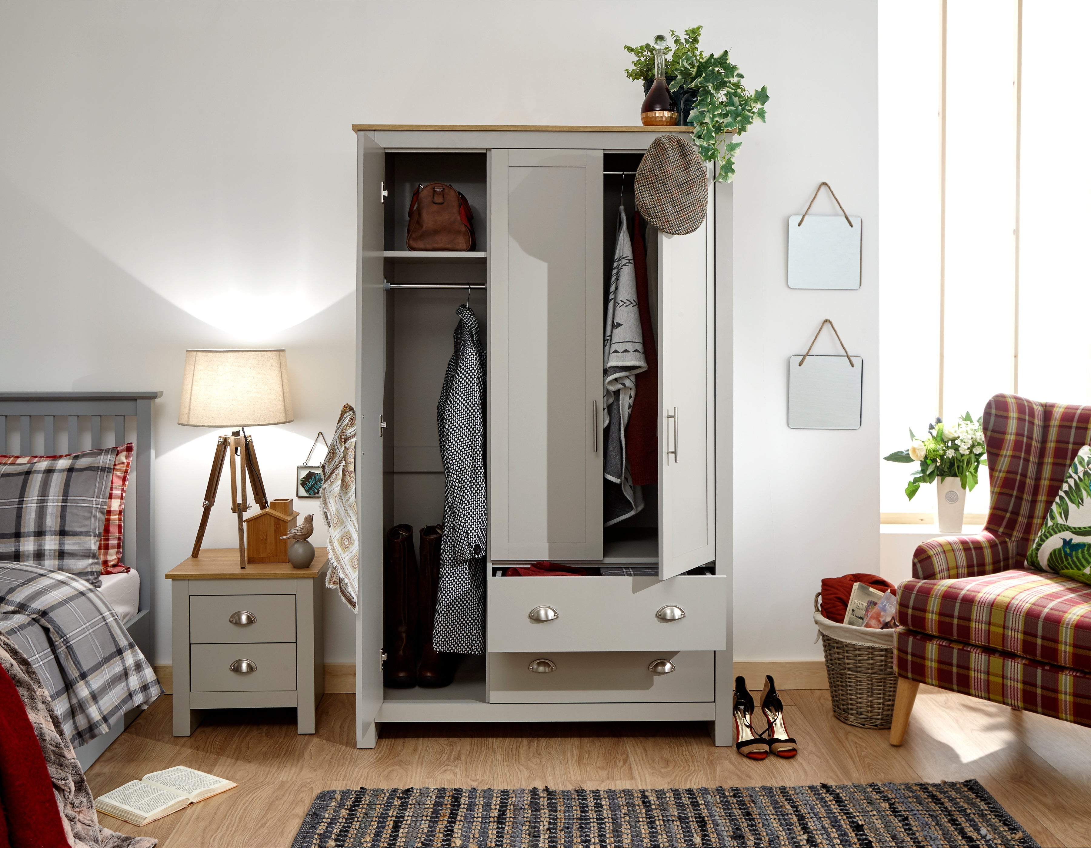 Lancaster 3 Door 2 Drawer Wardrobe Grey – GFW, view 3