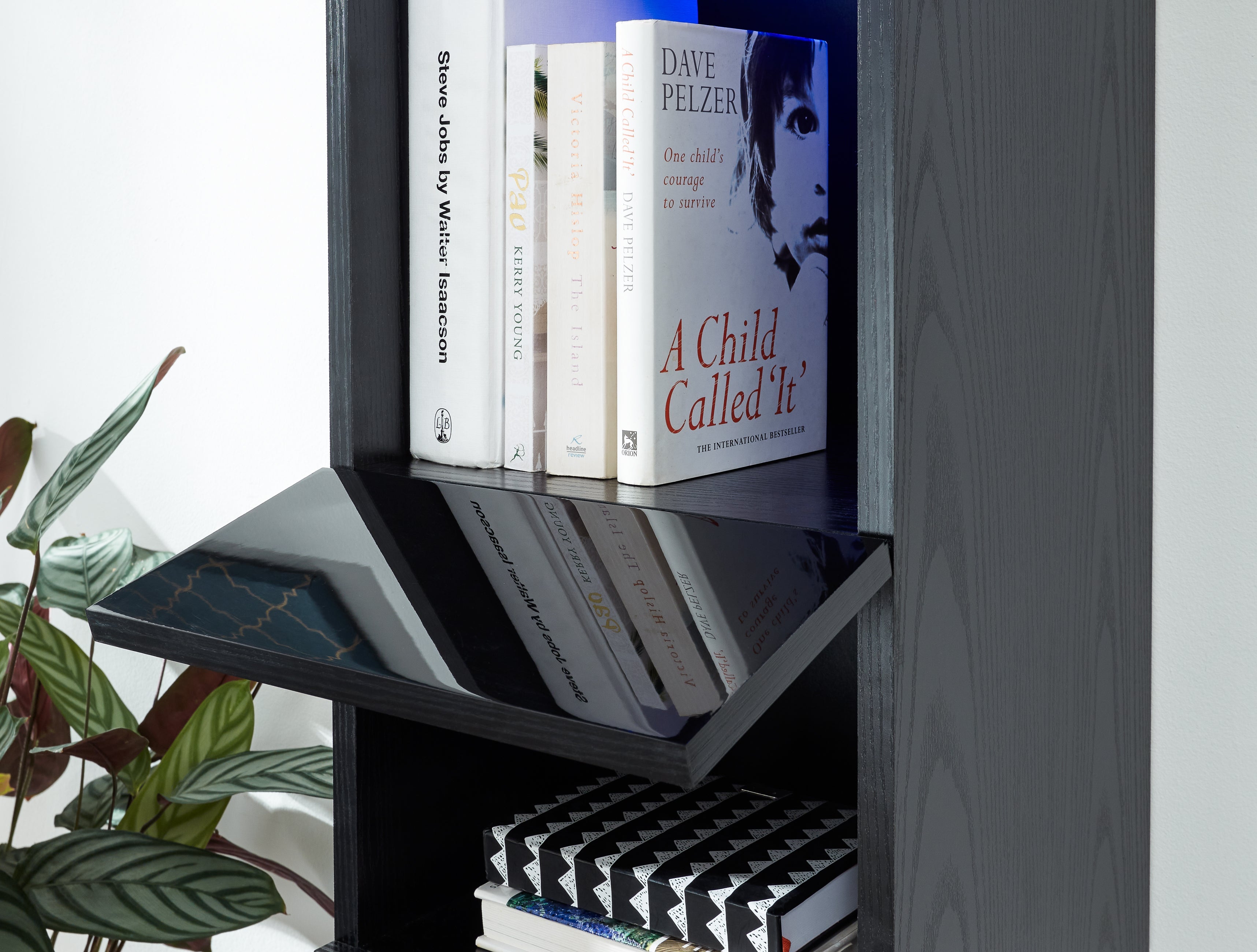 Galicia Tall Shelf Unit With Led Black – GFW, view 7