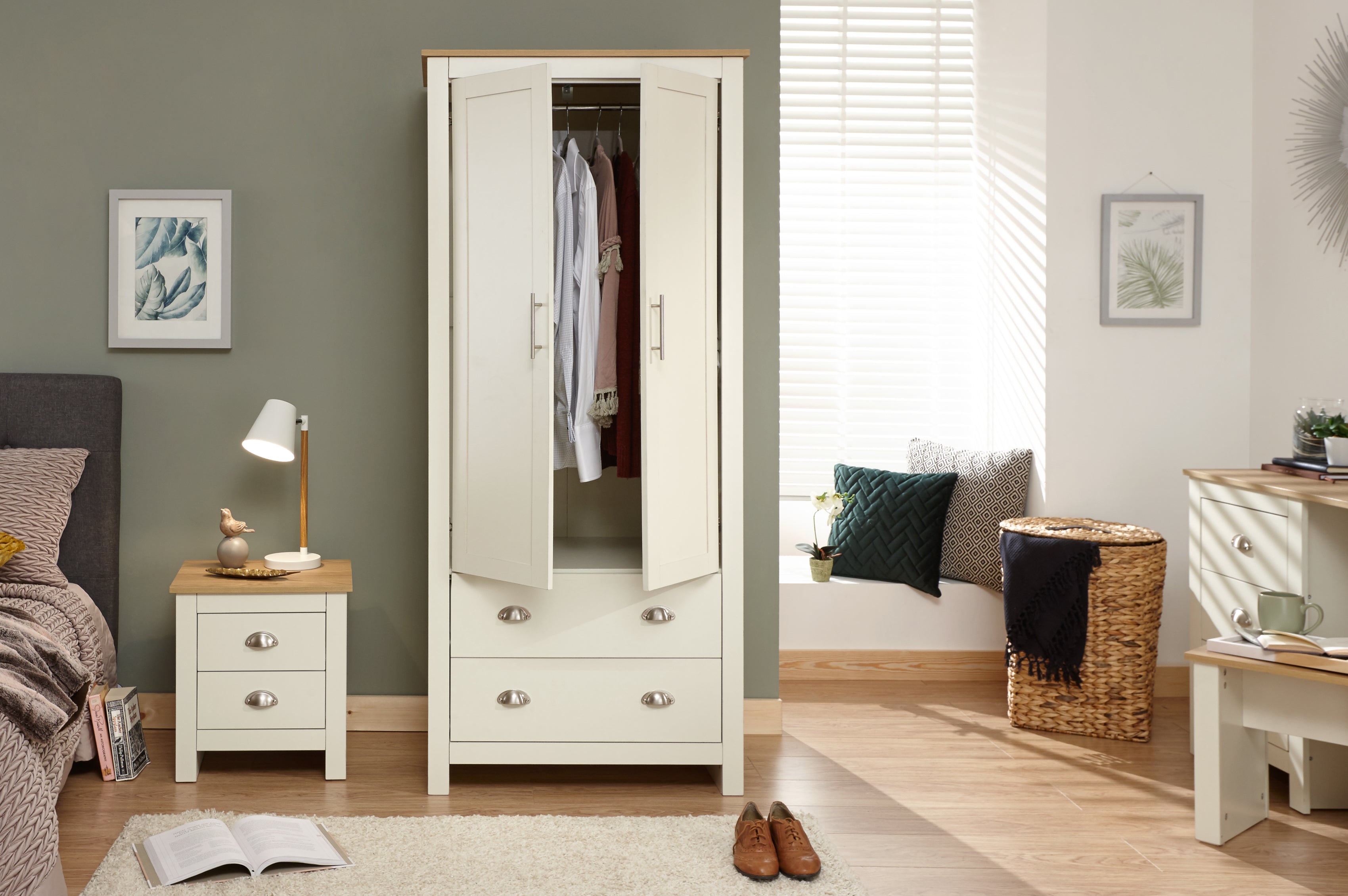 Lancaster 2 Door 2 Drawer Wardrobe Cream – GFW, view 3