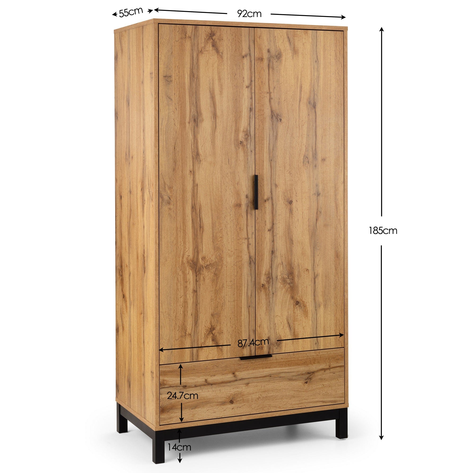 Bali 2 Door 1 Drawer Wardrobe – Julian Bowen, view 3
