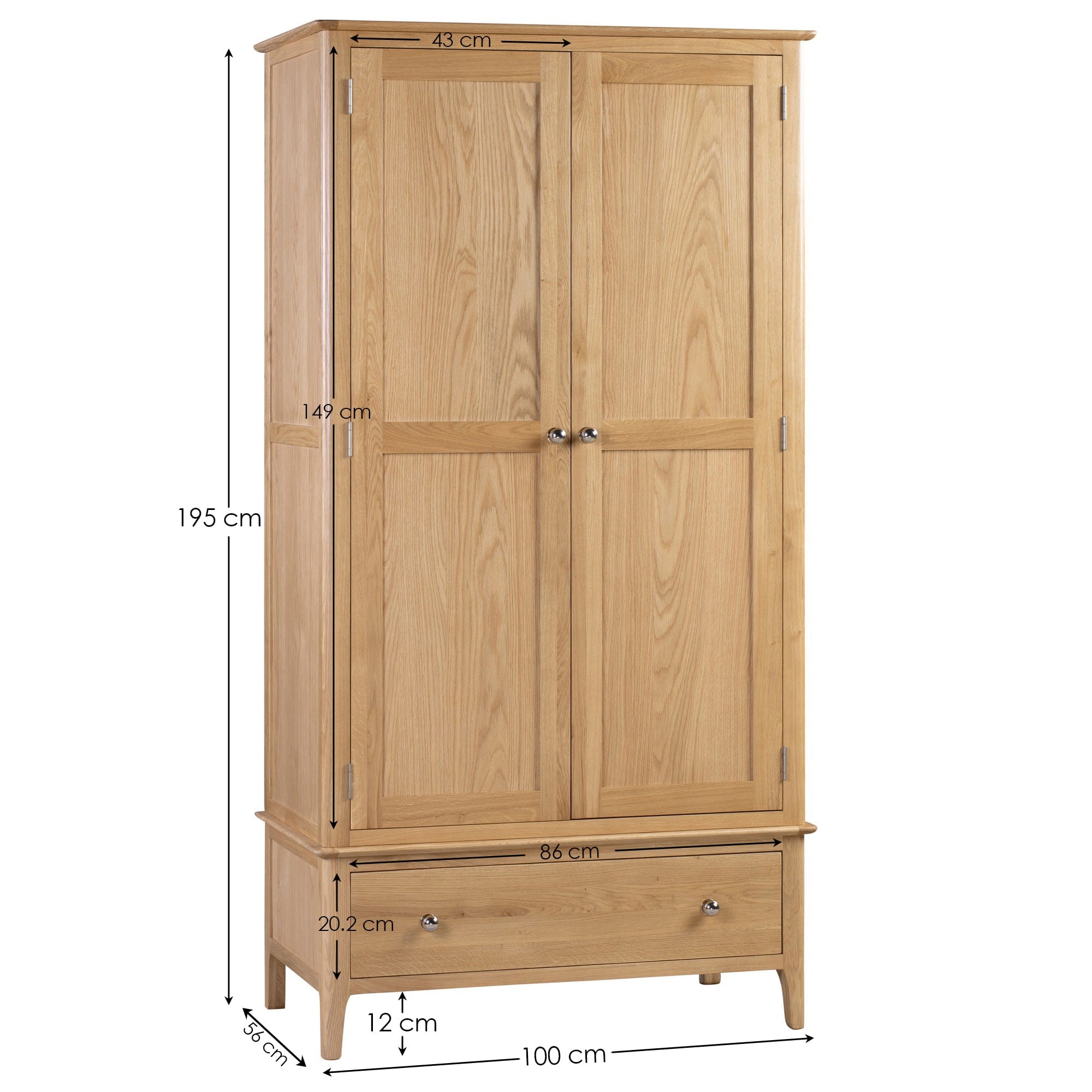 Cotswold 2 Door 1 Drawer Wardrobe – Julian Bowen, view 3