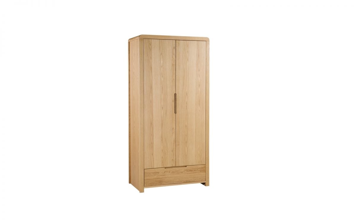 Curve Oak 2 Door 1 Drawer Wardrobe – Julian Bowen