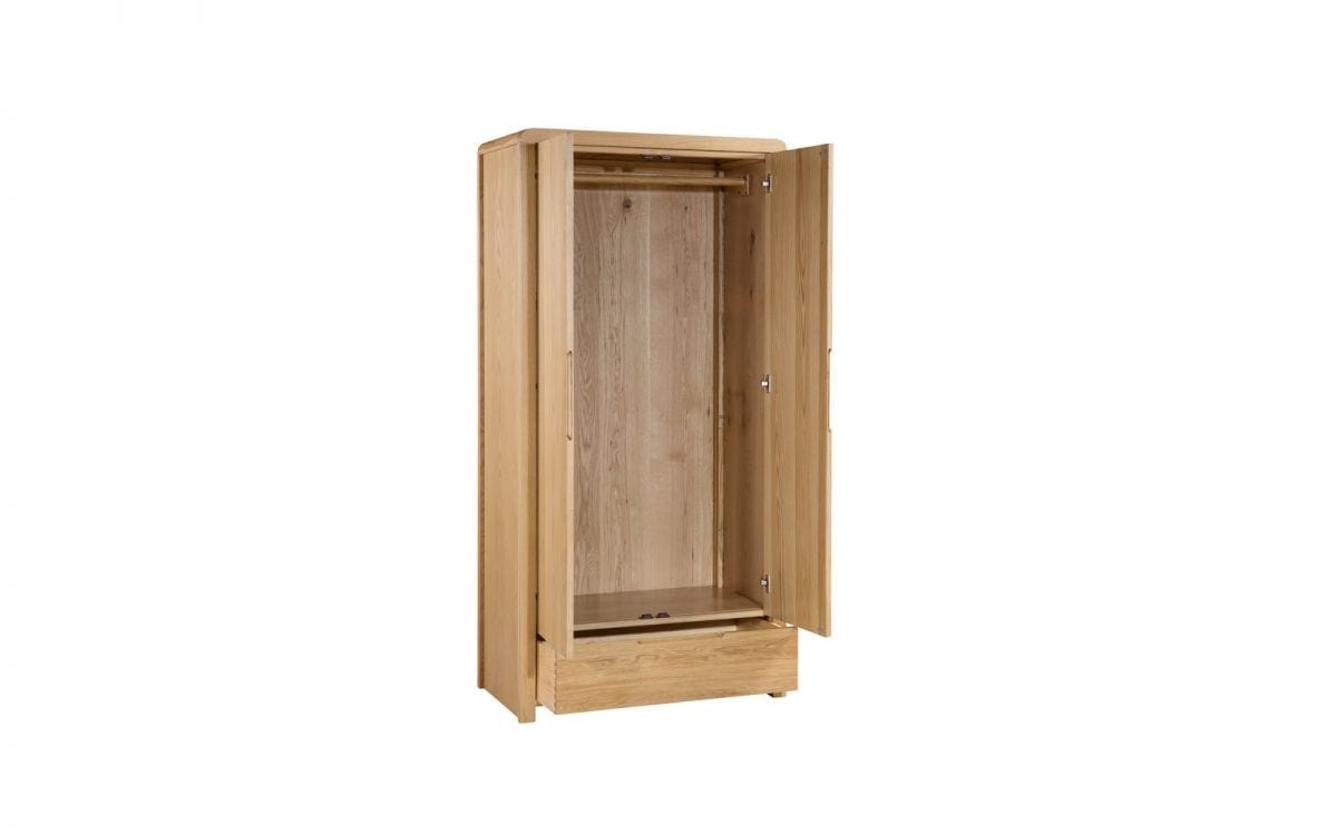 Curve Oak 2 Door 1 Drawer Wardrobe – Julian Bowen, view 2