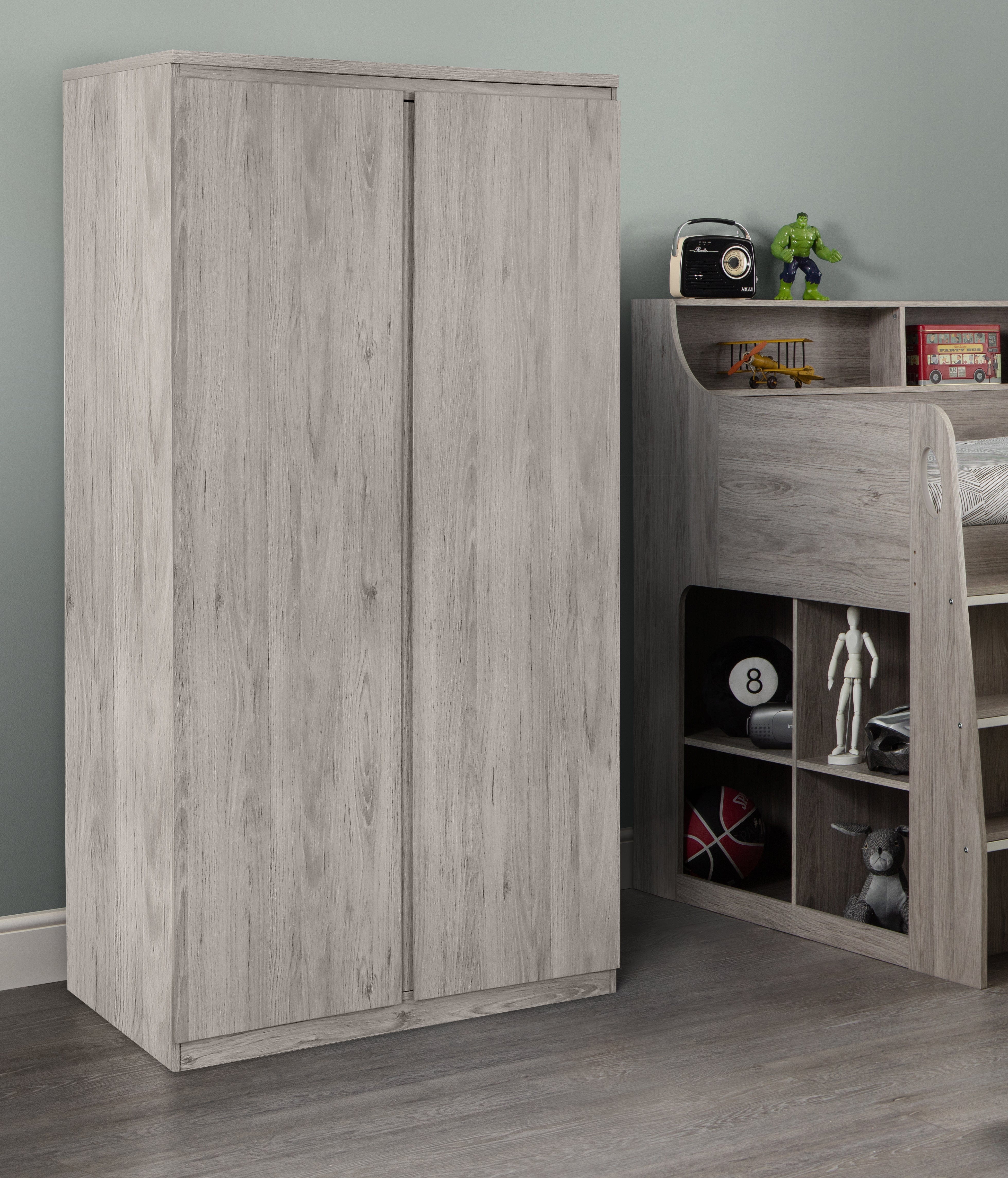 Jupiter 2 Door Wardrobe Grey Oak – Julian Bowen, view 2
