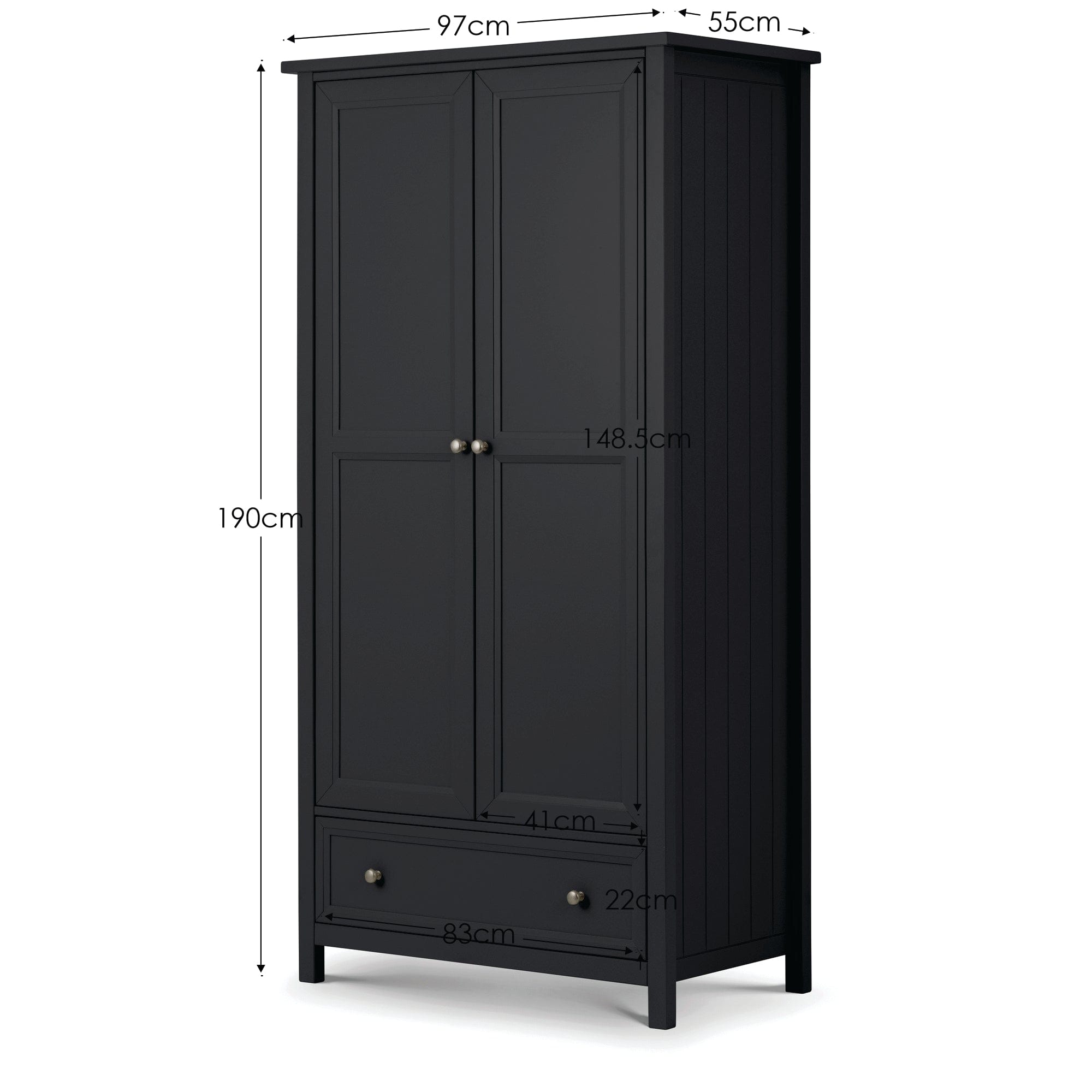 Maine 2 Door Combination Wardrobe - Anthracite – Julian Bowen, view 3
